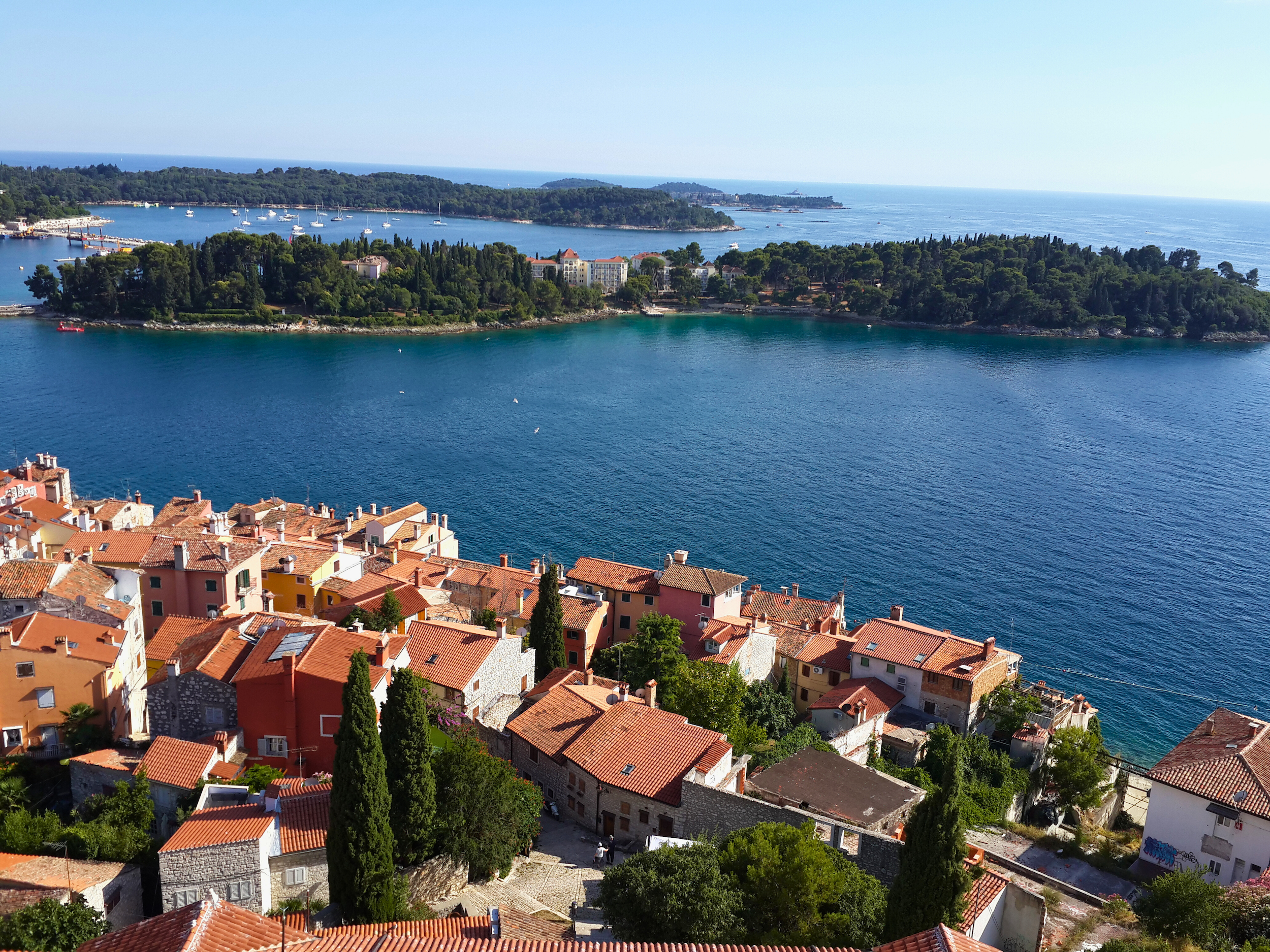 aerial of the orange rooftops in Rovinj, Croatia