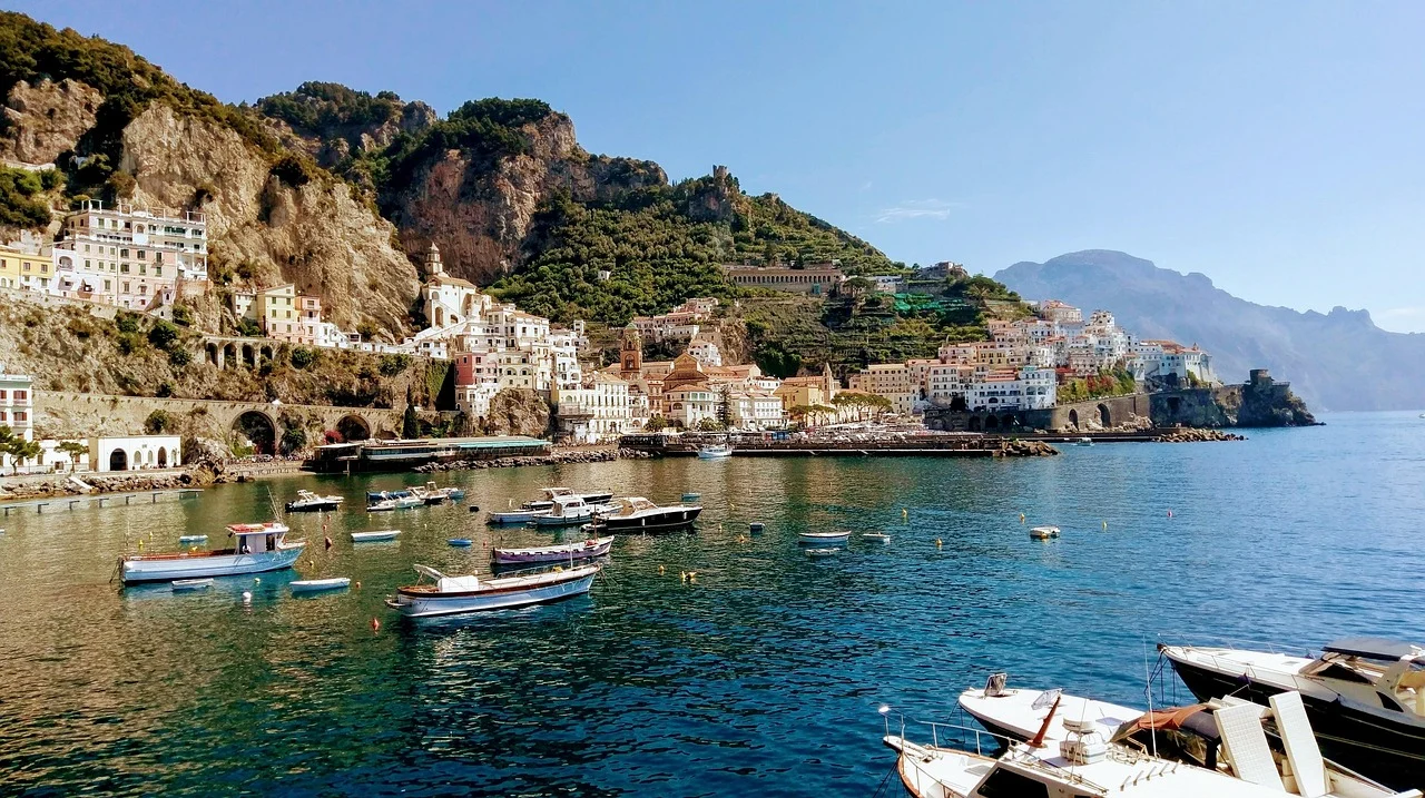 boats in the water in amalfi coast