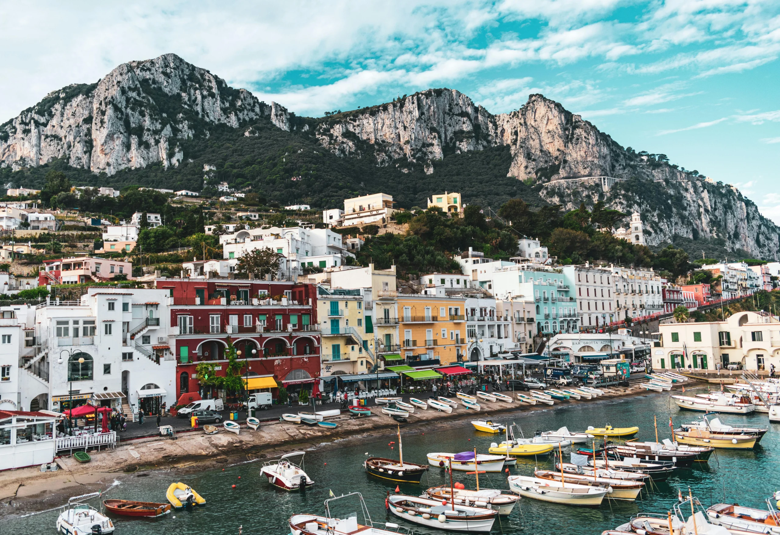 boats and harbor in capri campania italy