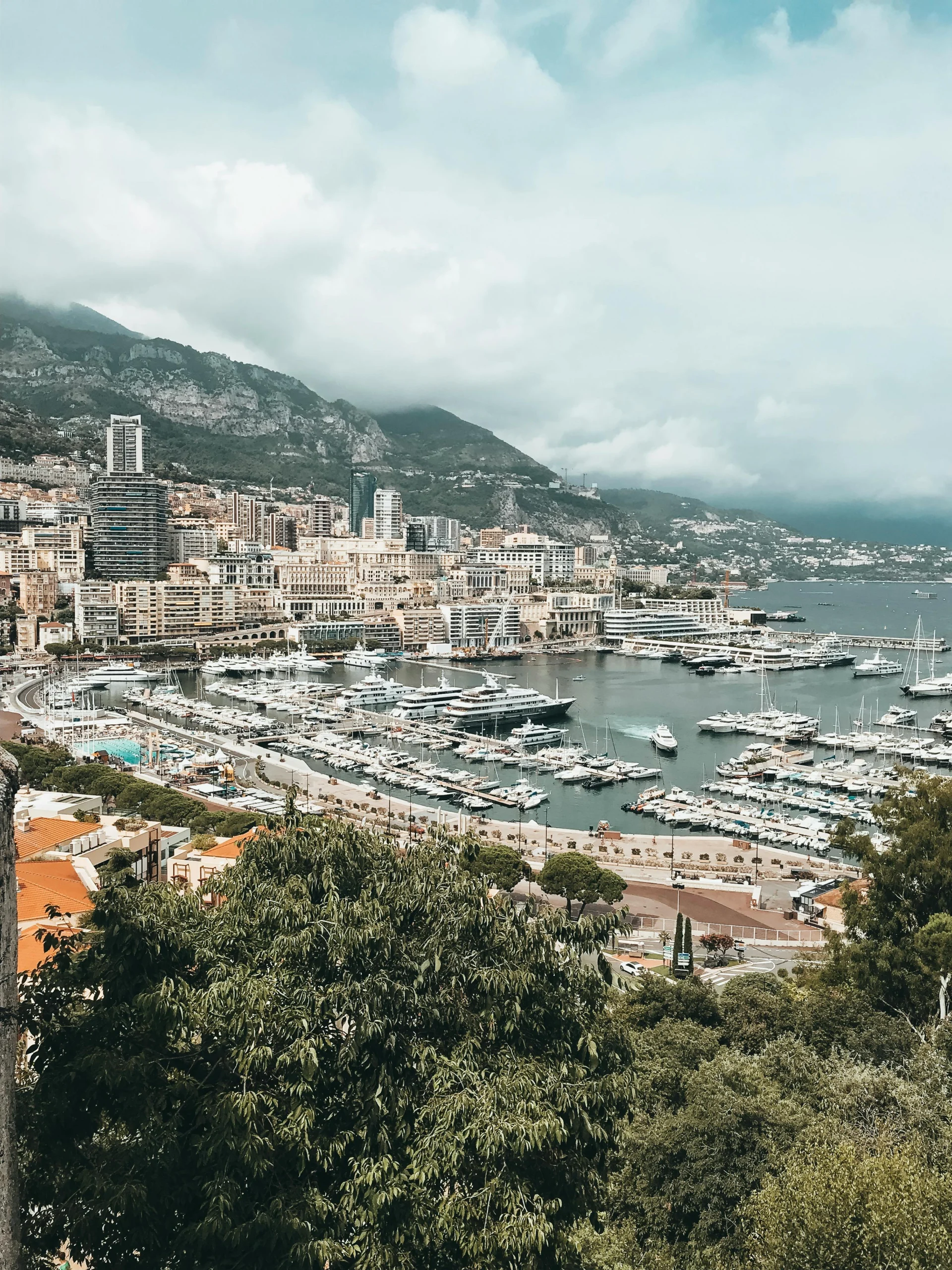 aerial of port in Monaco with boats