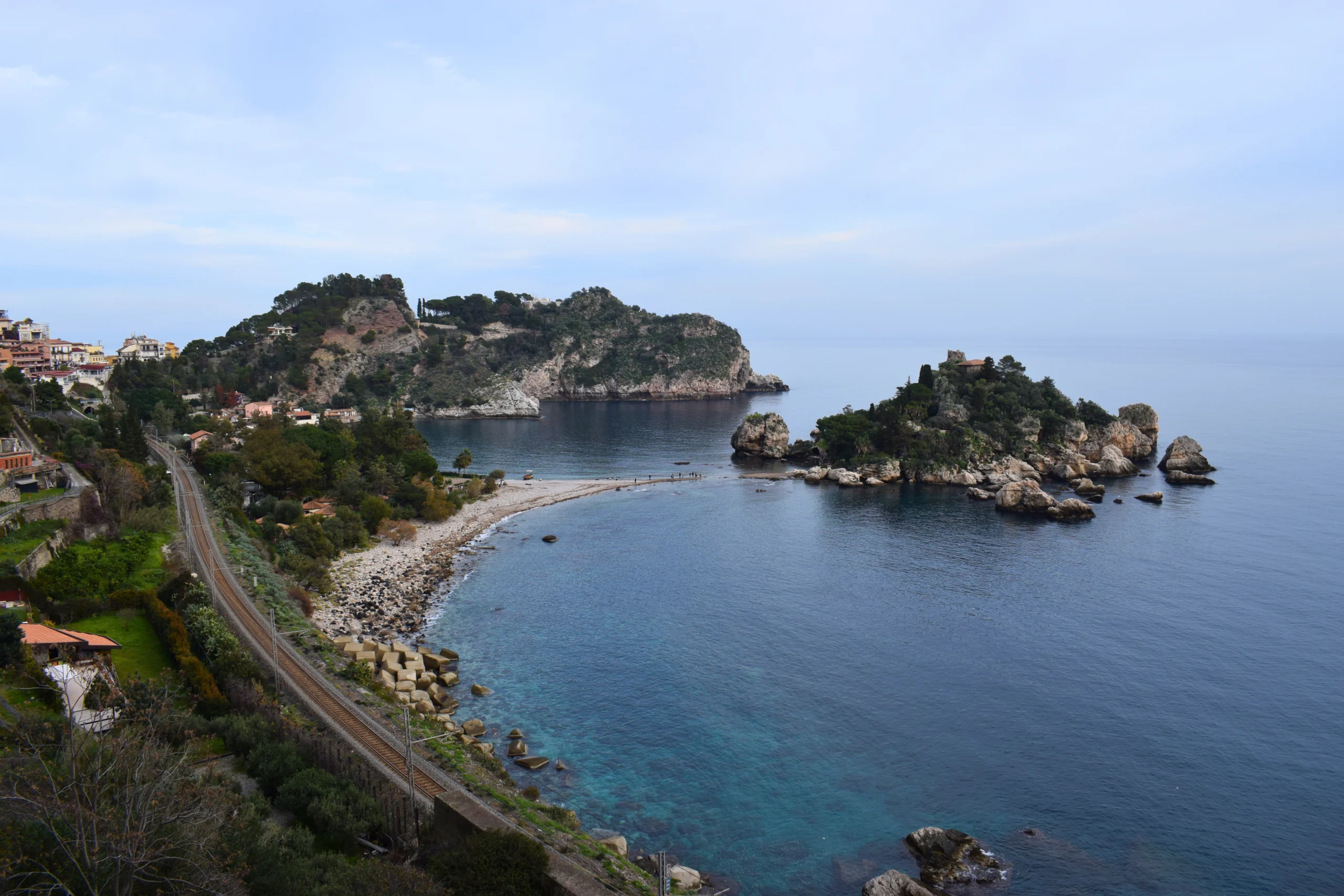 Aerial view of Isola Bella in Sicily.