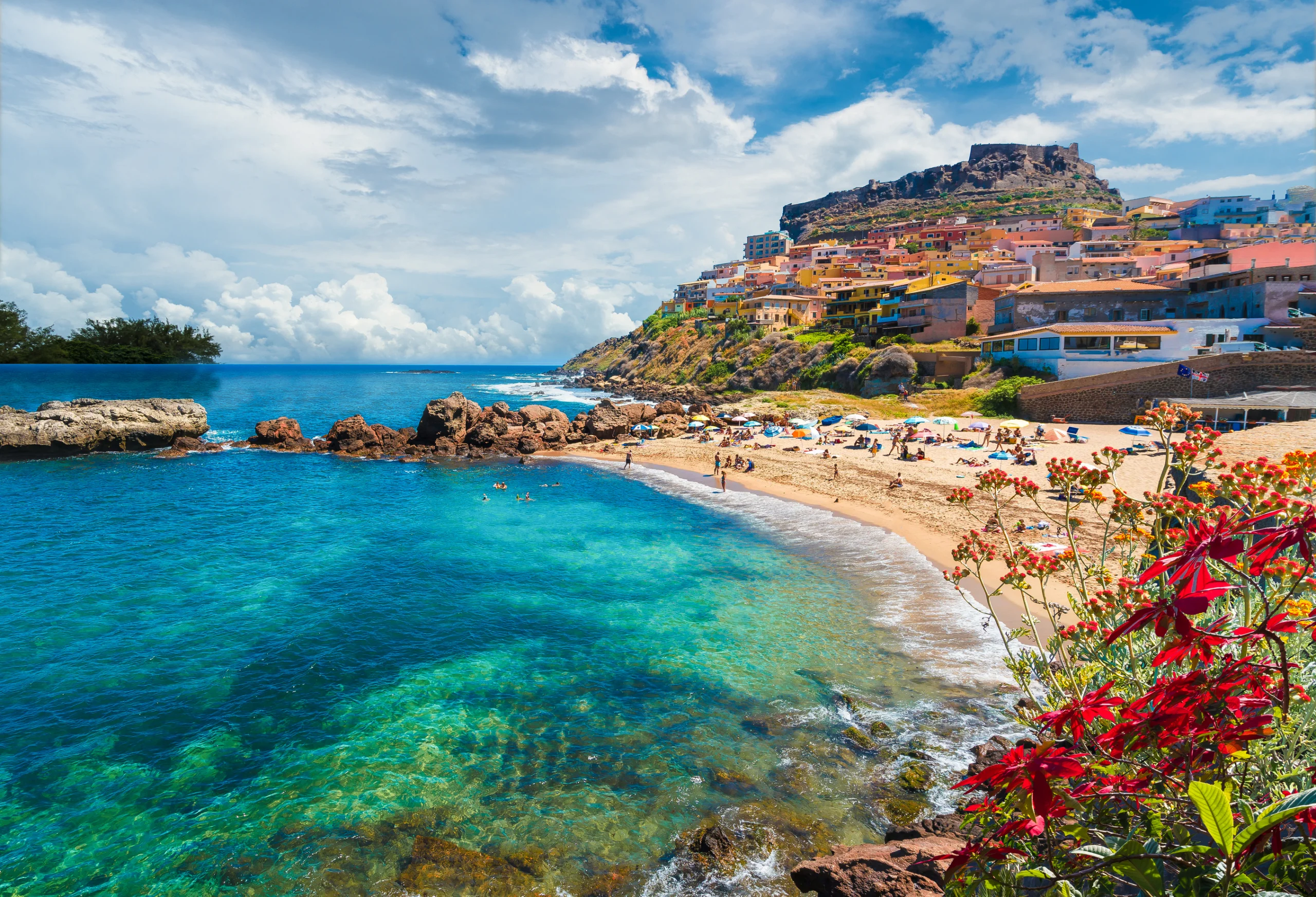 Medieval town and beach of Castelsardo, Province of Sassari, Sardinia, Italy.
