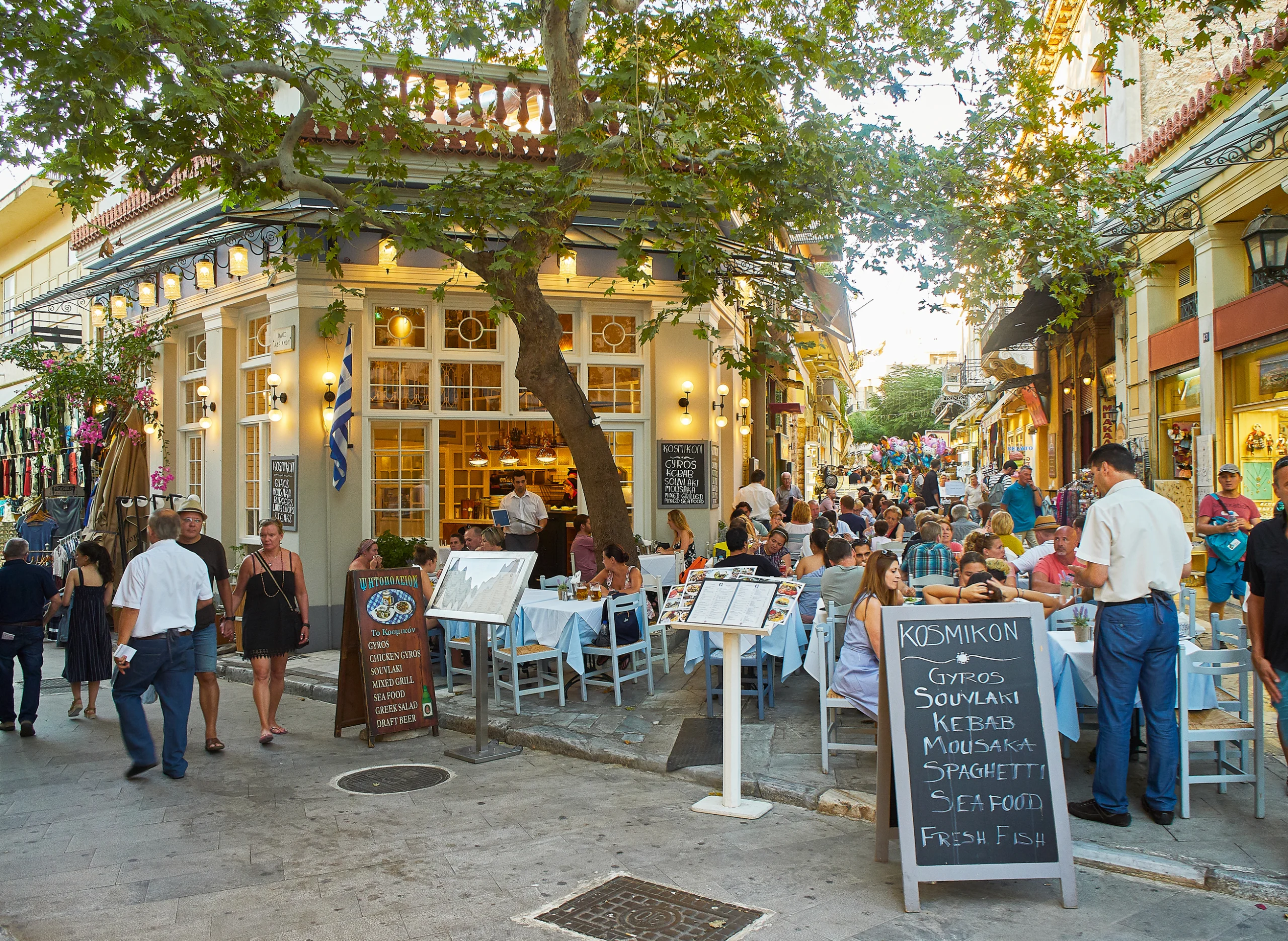 Greek restaurant at Plaka neighborhood of Athens city.