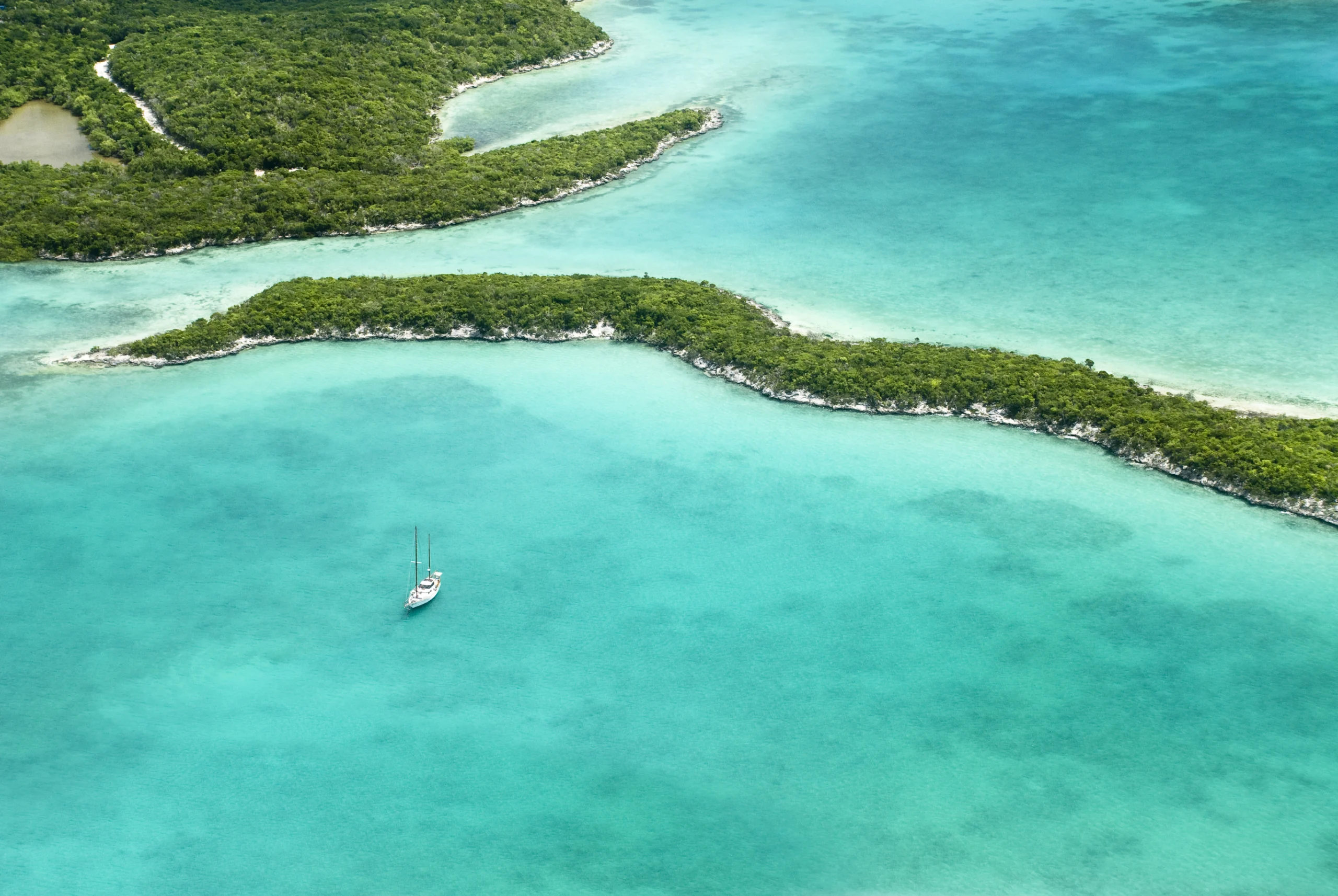 Bahamas from the Sky, with a Yacht.
