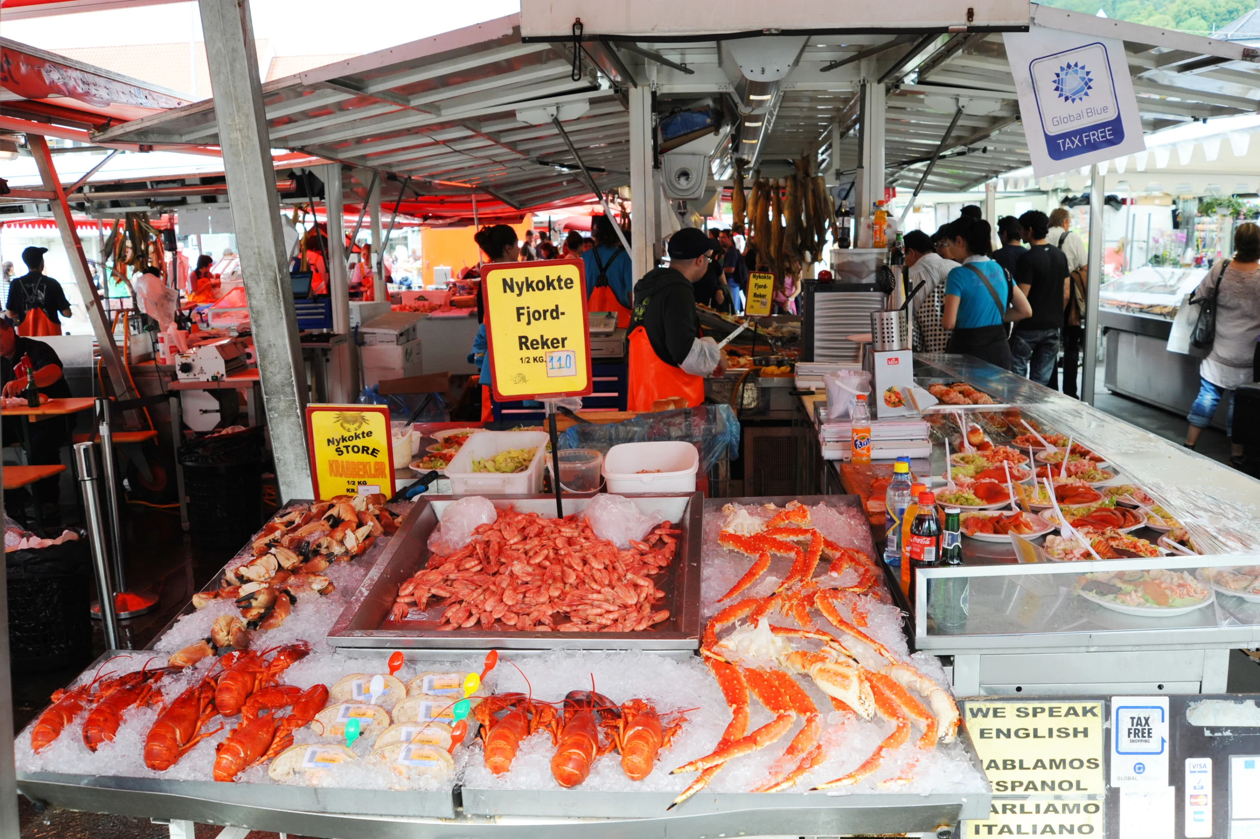 Seller at a fish market in Bergen, Norway.