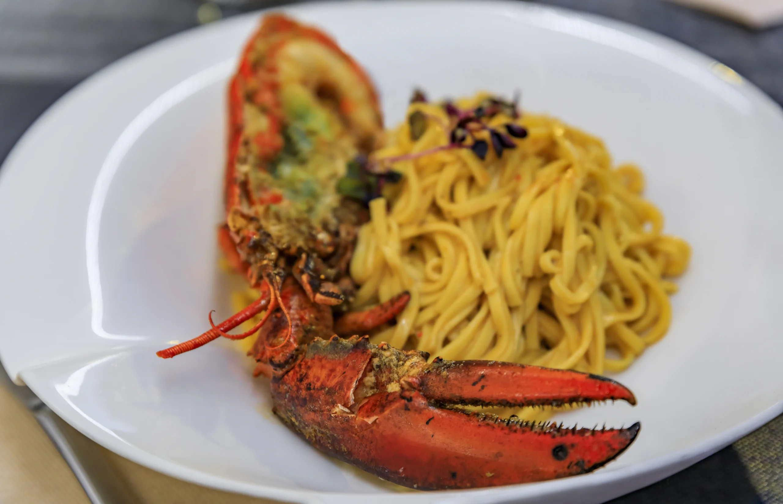 Linguini pasta with lobster at an Italian restaurant in Monte Carlo, Monaco.