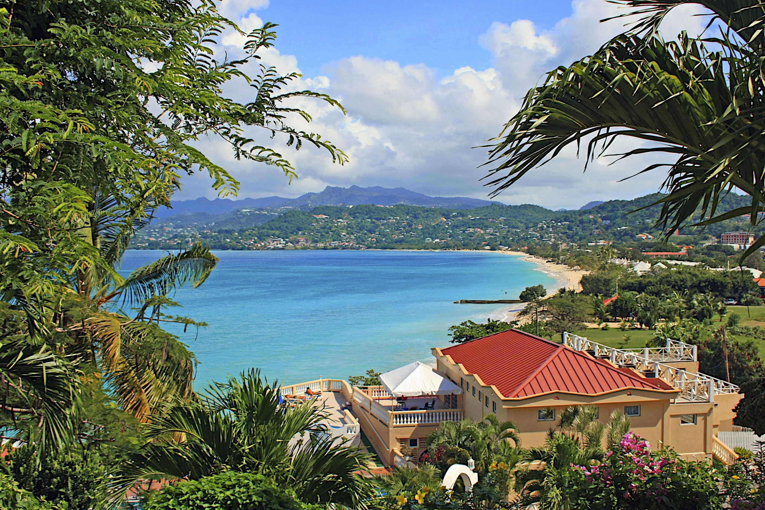 Panorama of Grand Anse beach in Grenada.
