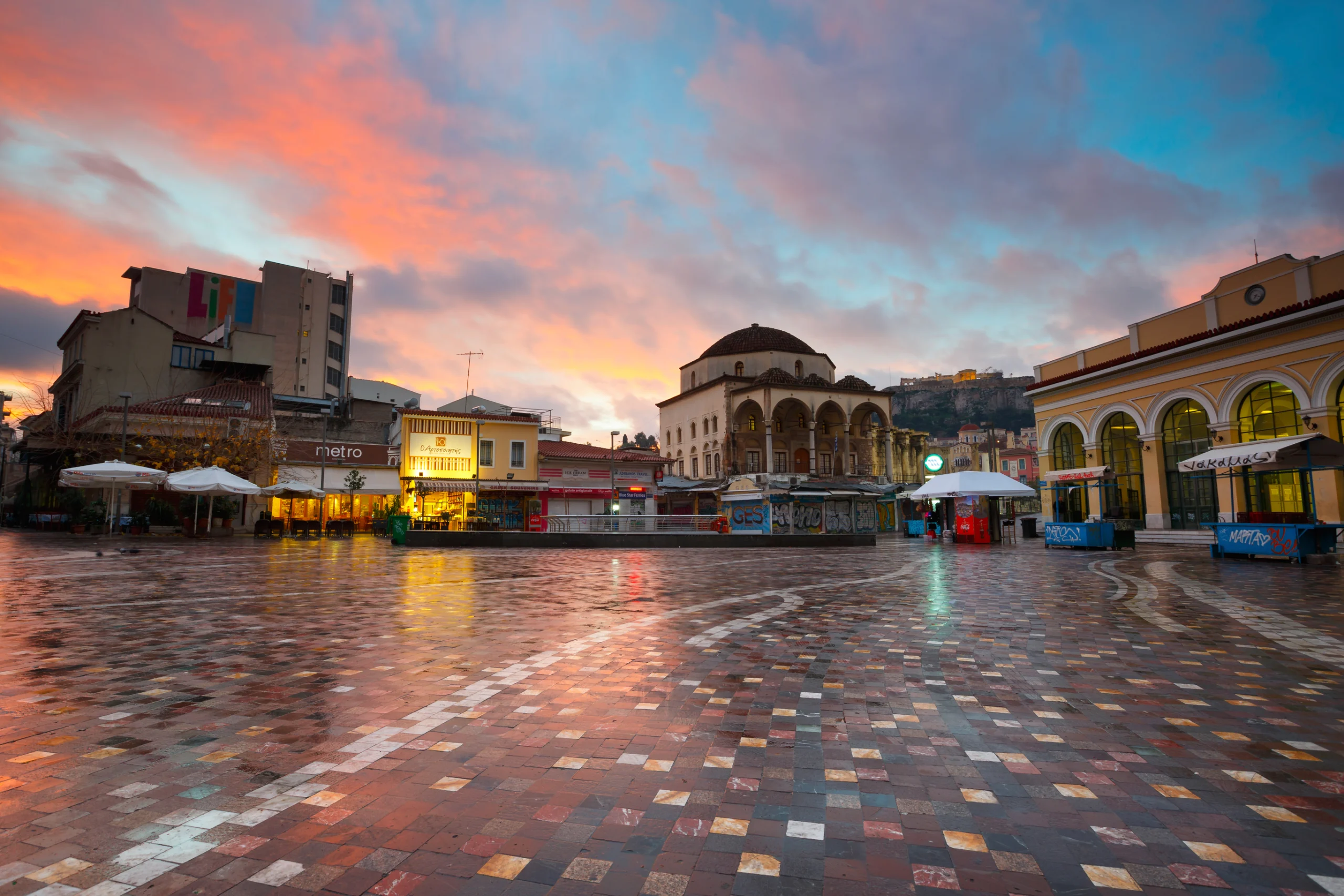 Monastiraki square early in the morning, Athens, Greece.