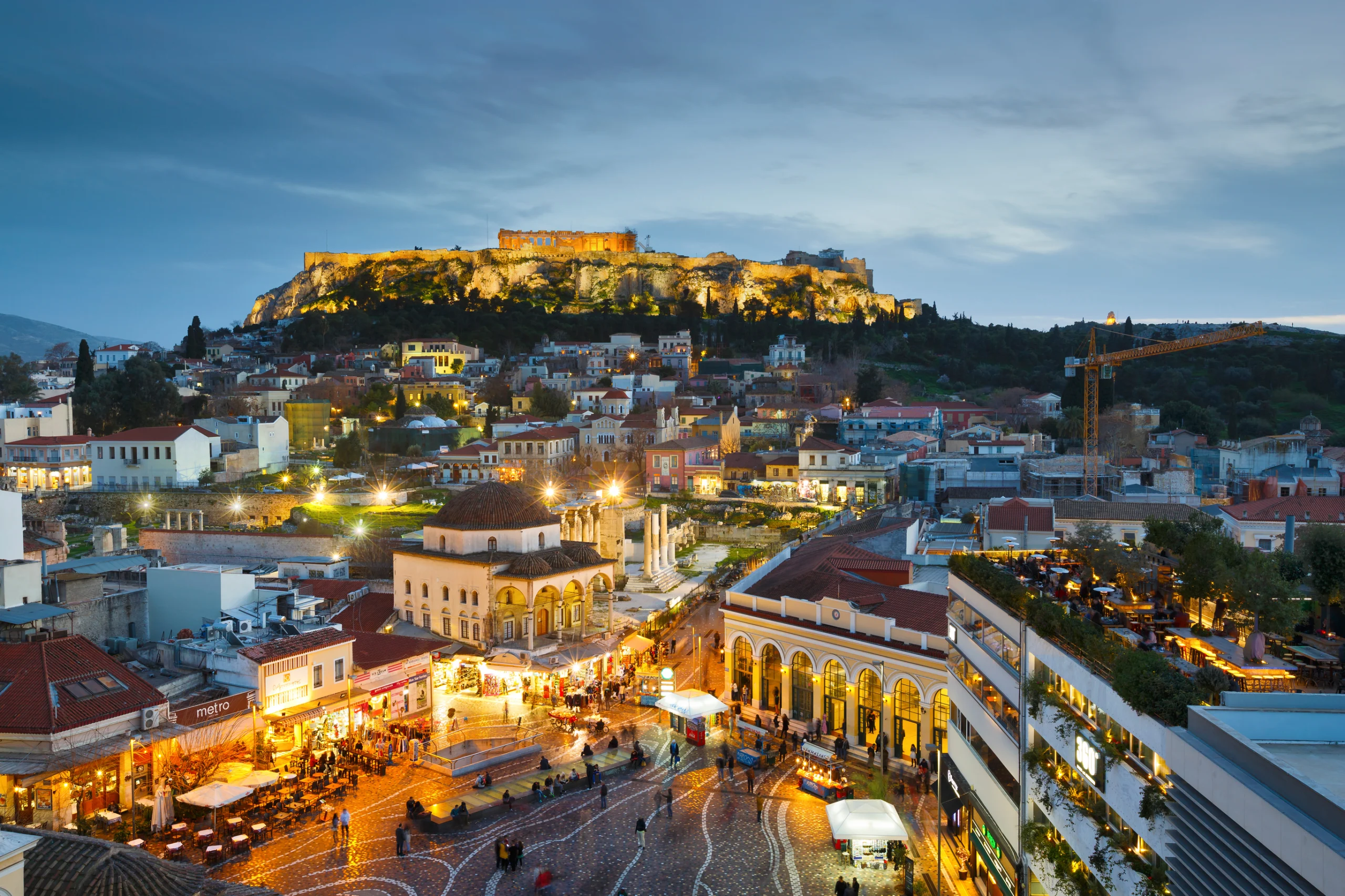 Monastiraki square and Plaka in Athens, Greece.
