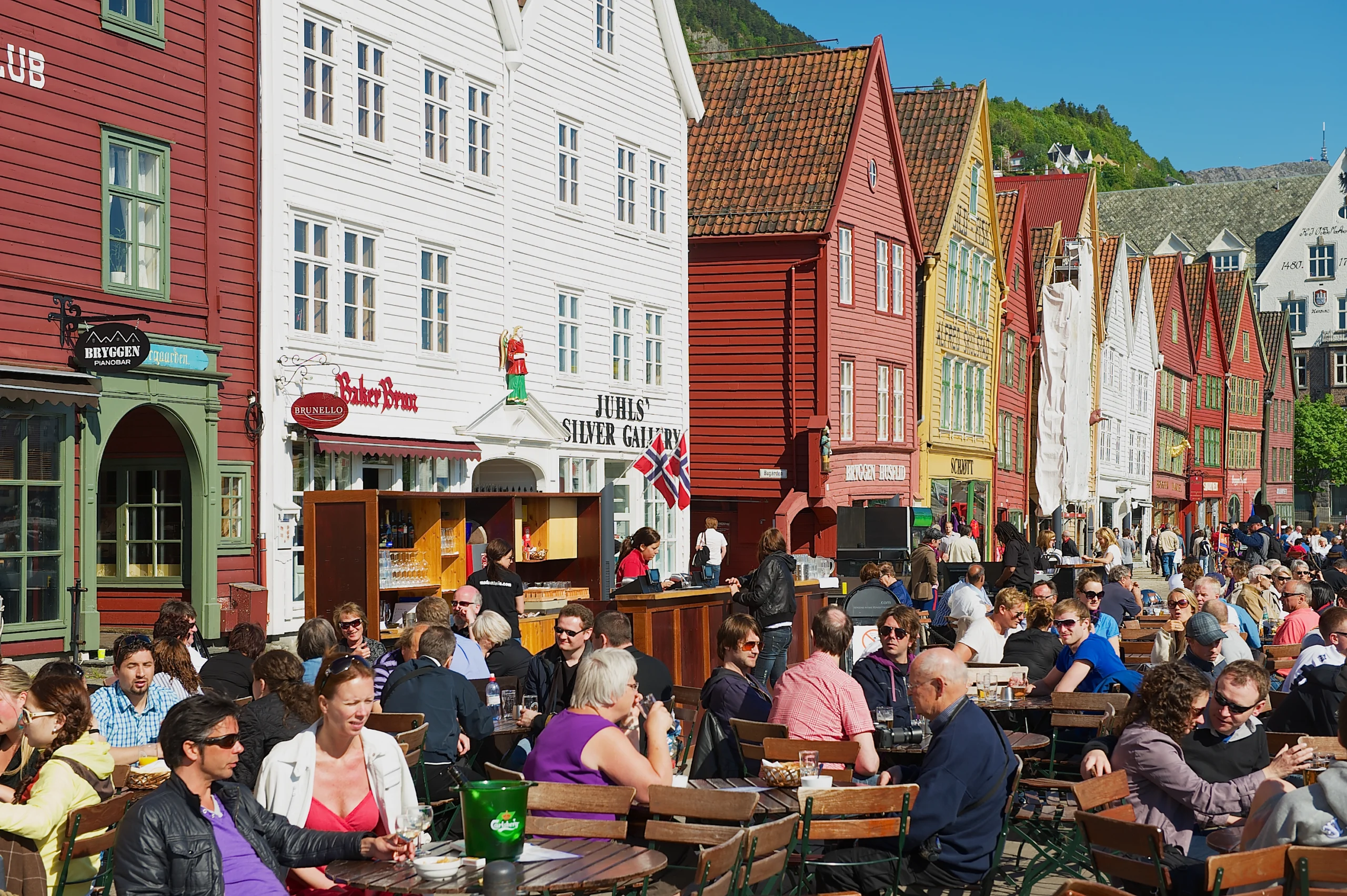 Street restaurants at Bruggen in Bergen, Norway.
