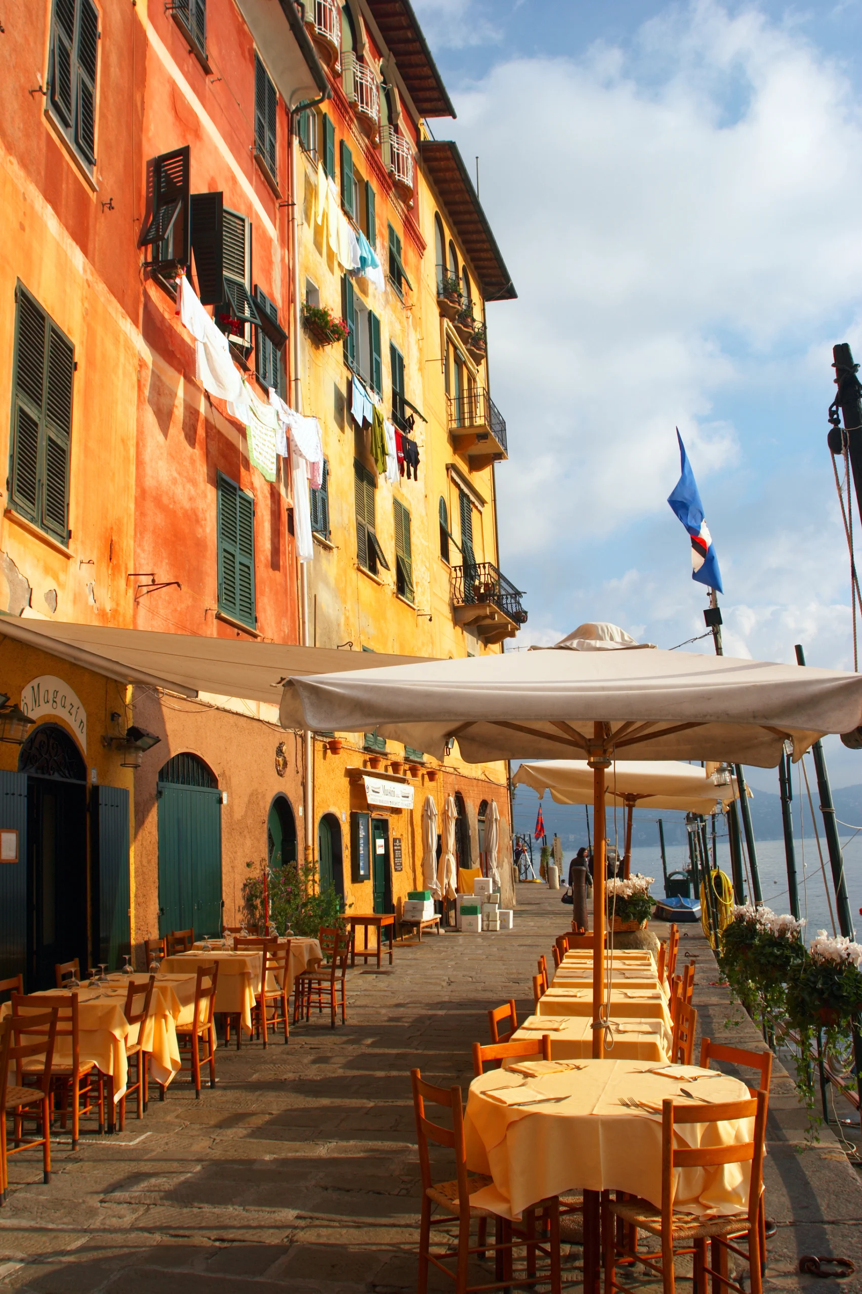 Cafe on quay in Portofino harbour.
