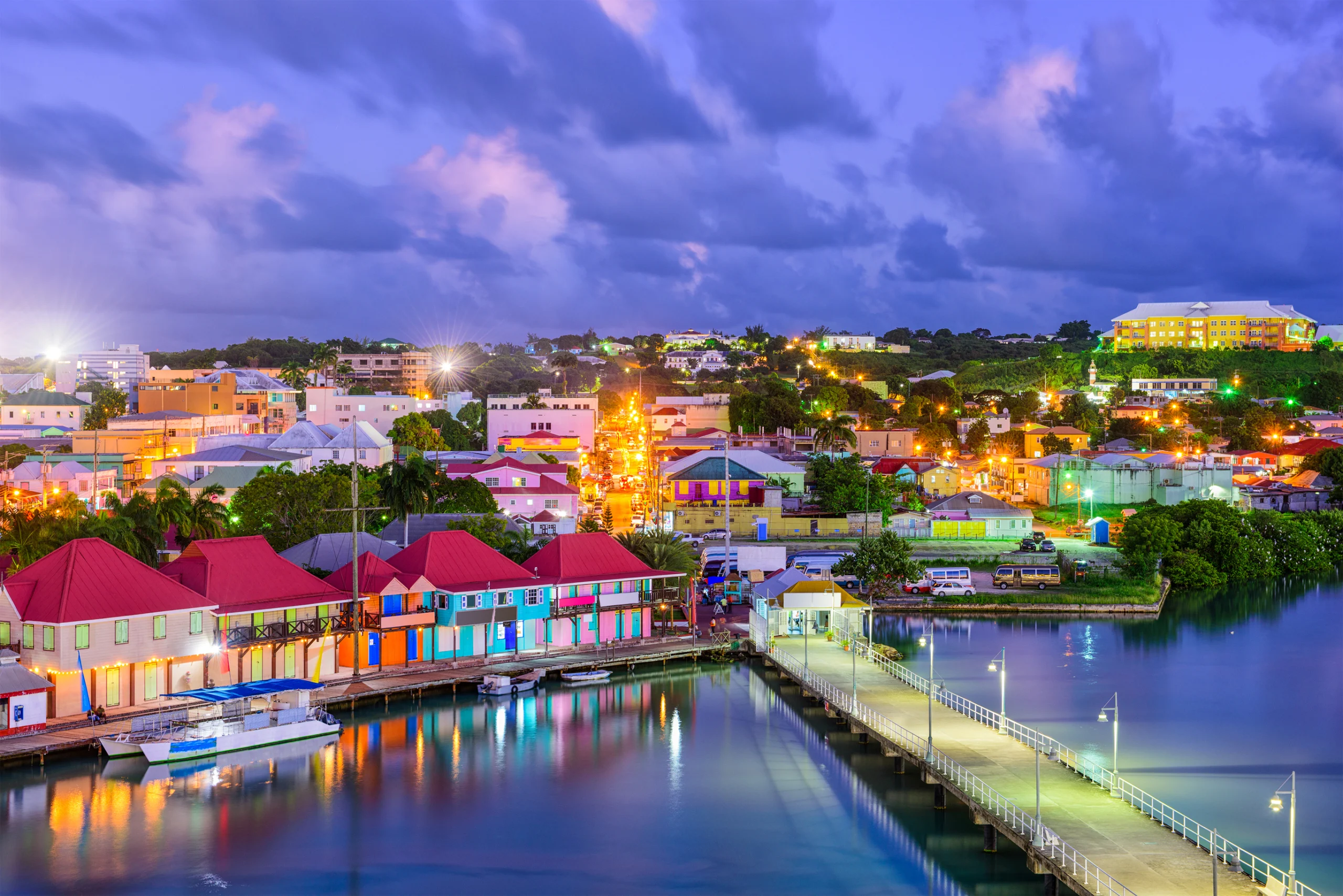 St. Johns Antigua. John`s, Antigua port and skyline at twilight.