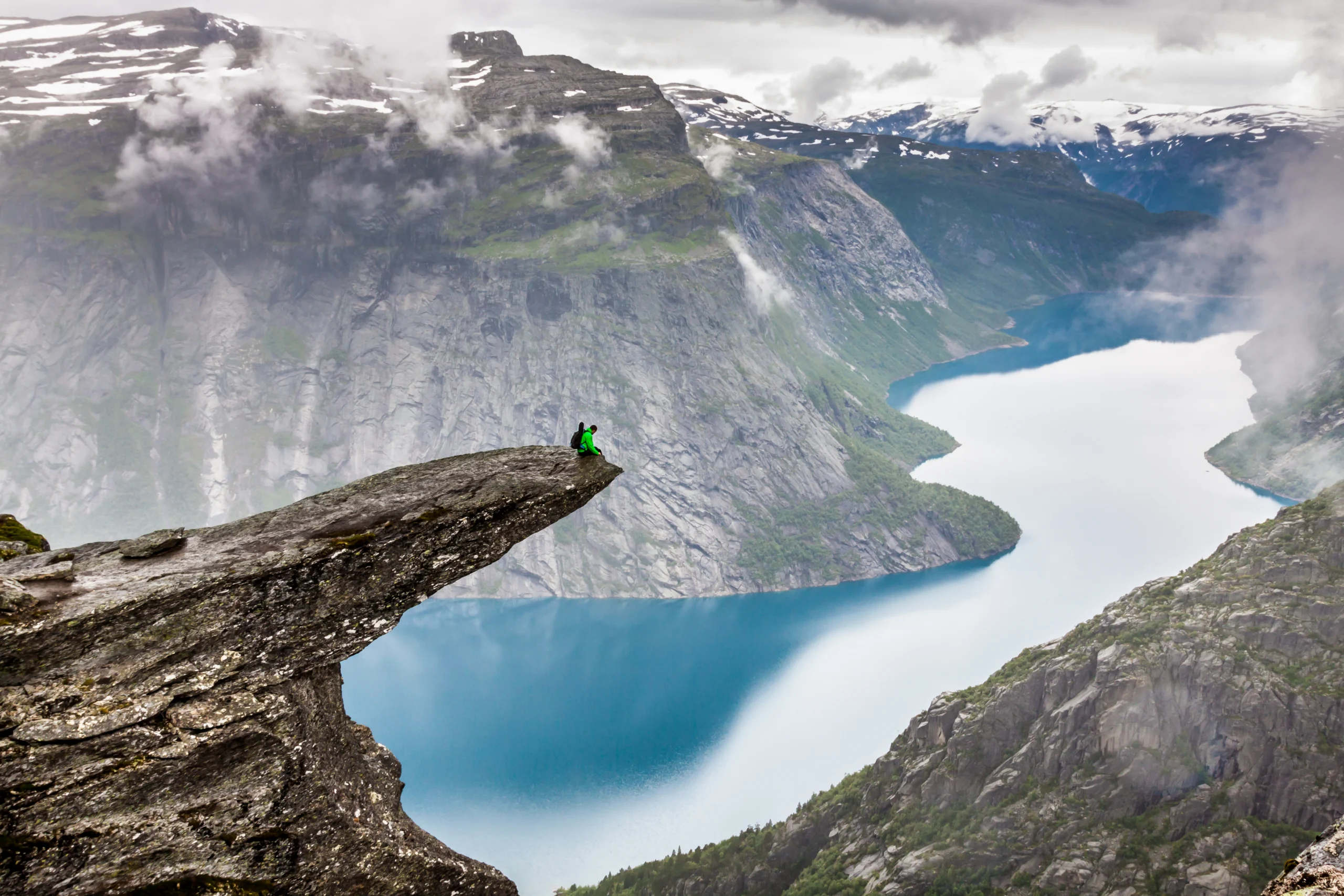 Beautiful norwegian landscape with mountains on the the way to trolltunga.