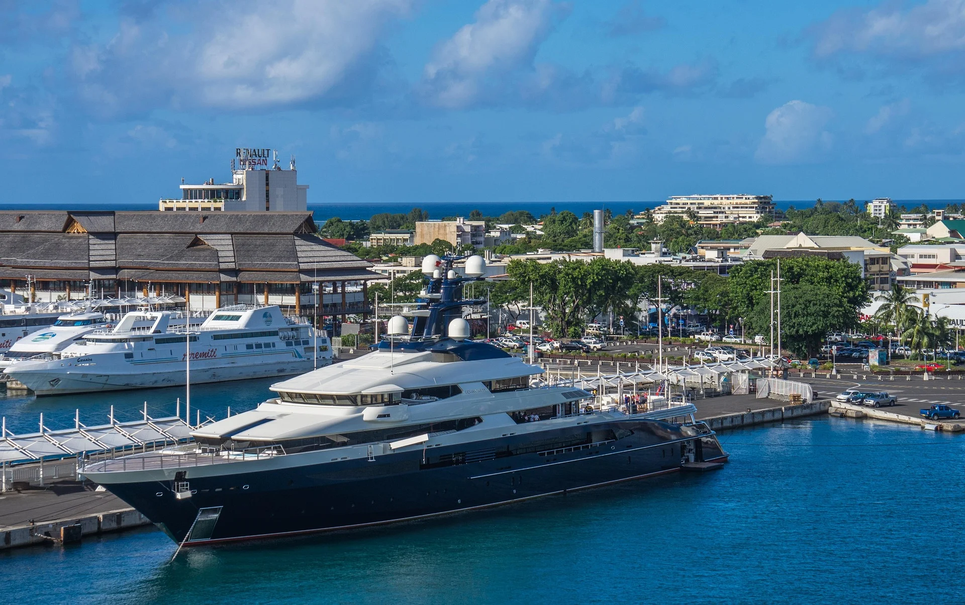 yacht parked next to the shore in Tahiti