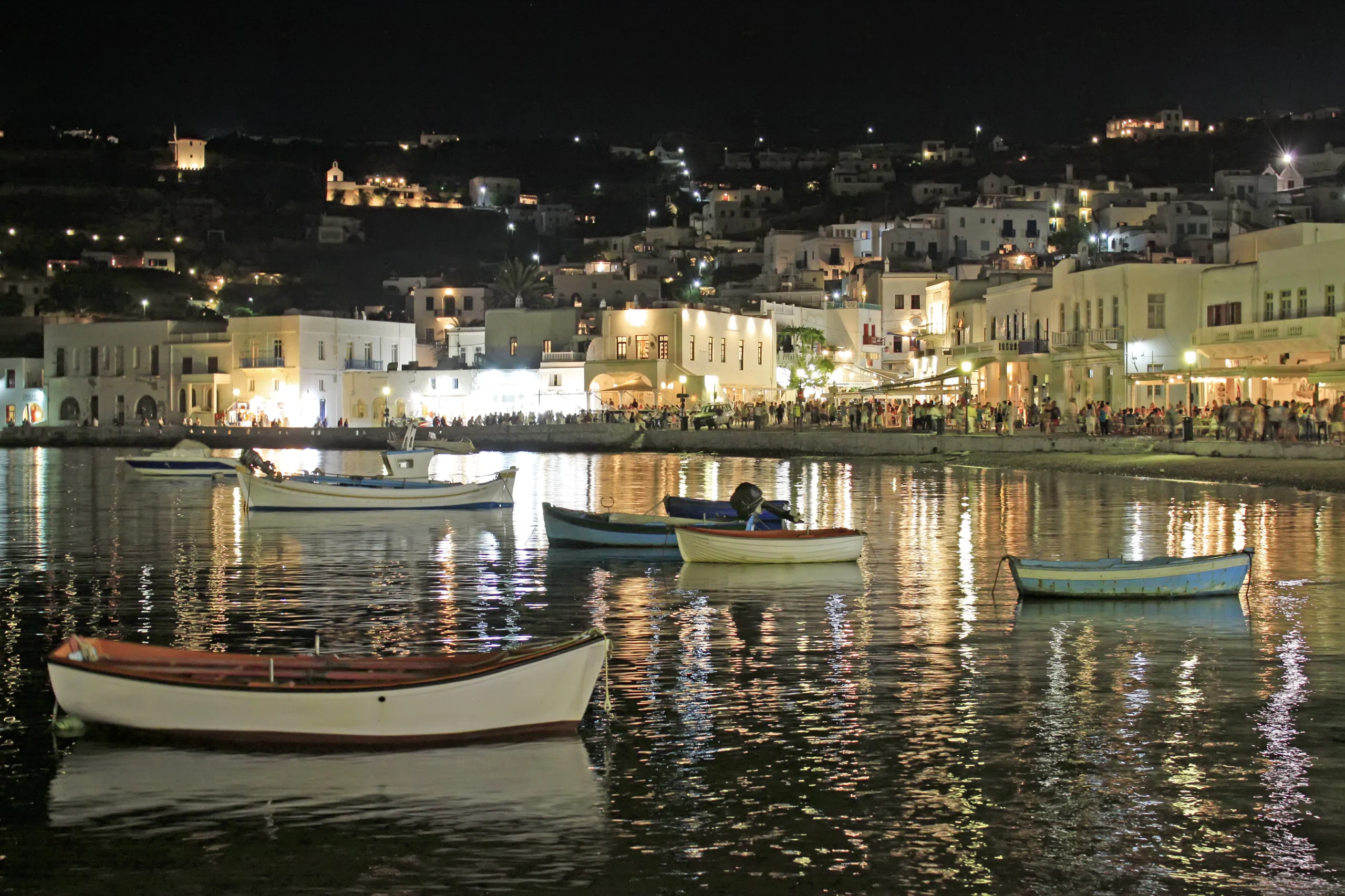 Mykonos Old Port at Night.