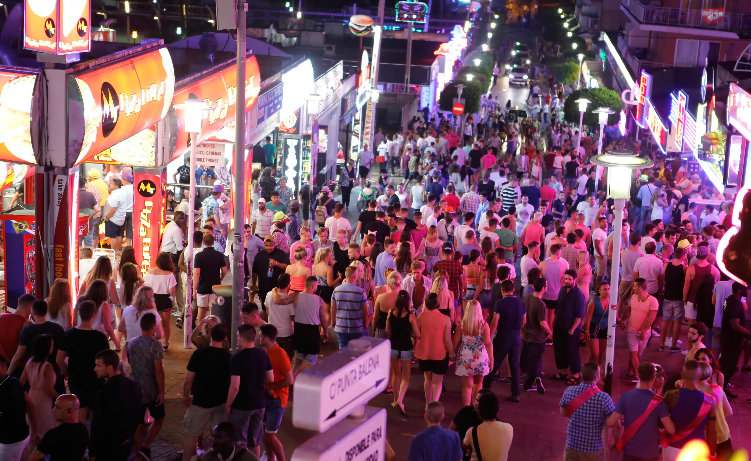 Crowded Magaluf punta ballena street wide.