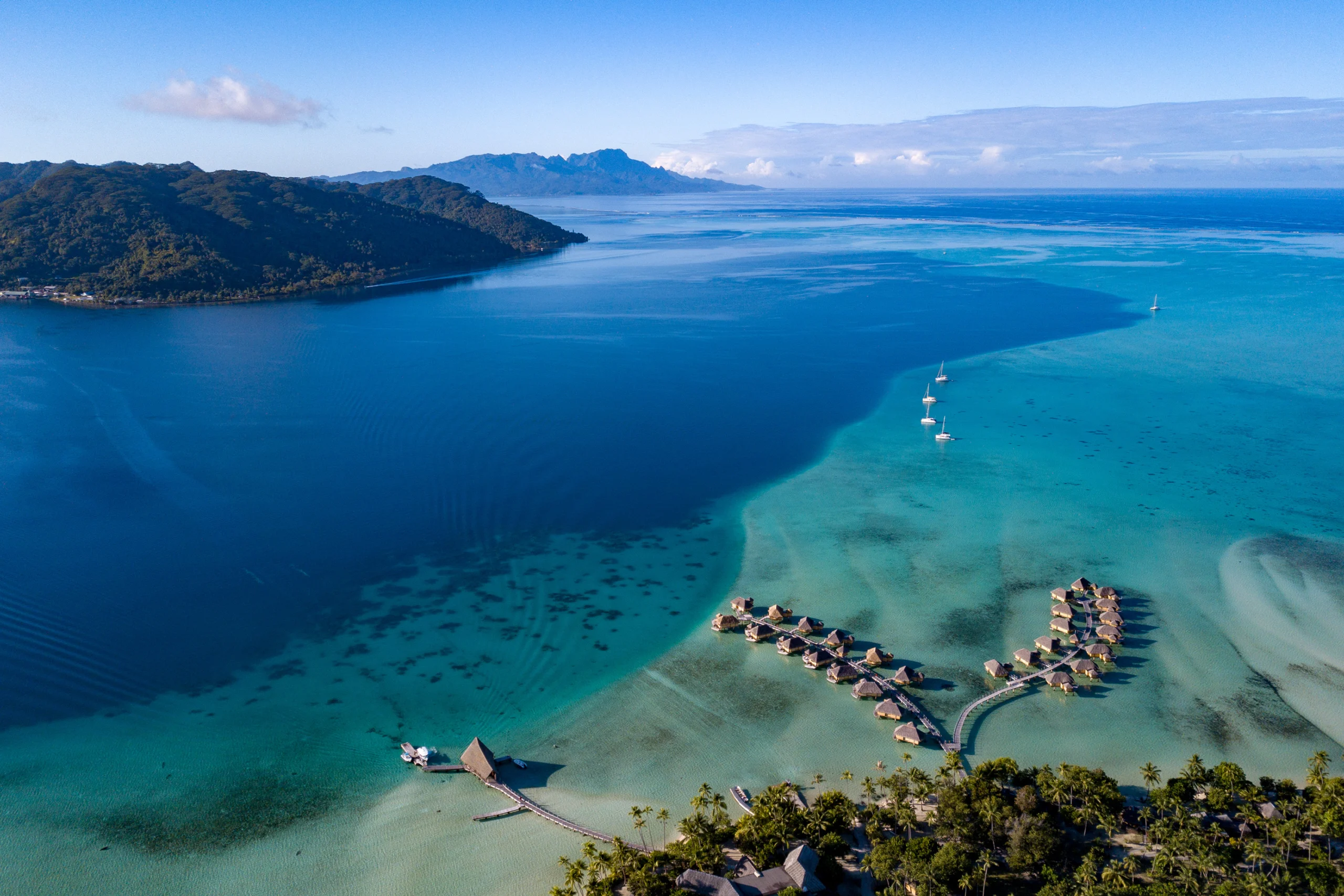 Taha island aerial view panorama. Taha aerial view panorama landscape French Polynesia
