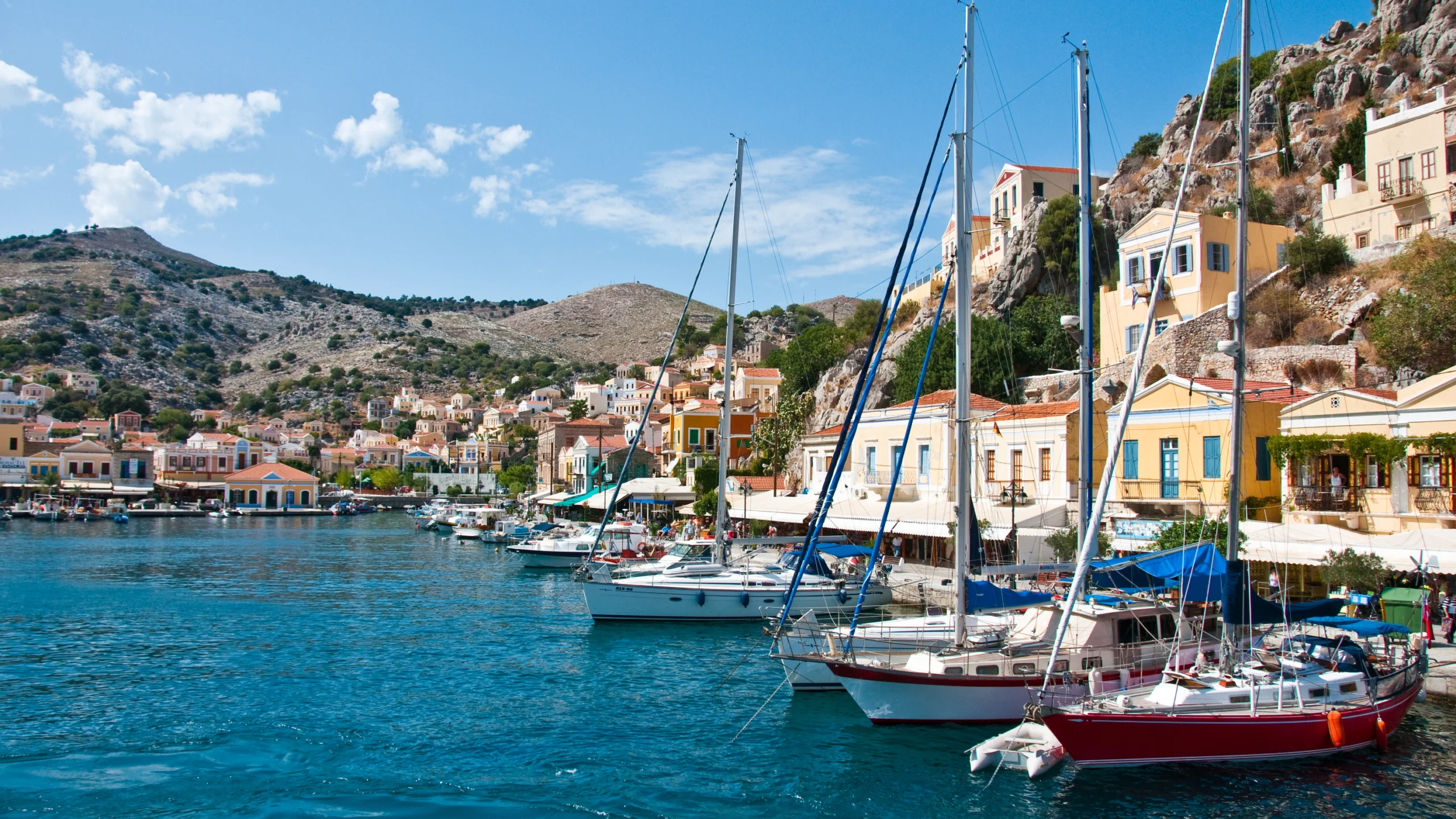 Symi Island in greece architecture harbor village.