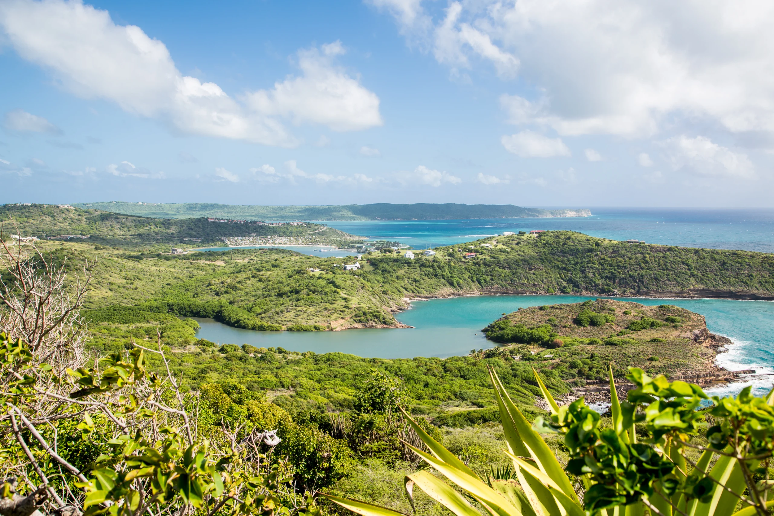 View of the beautfiul coast and beaches of Antigua.