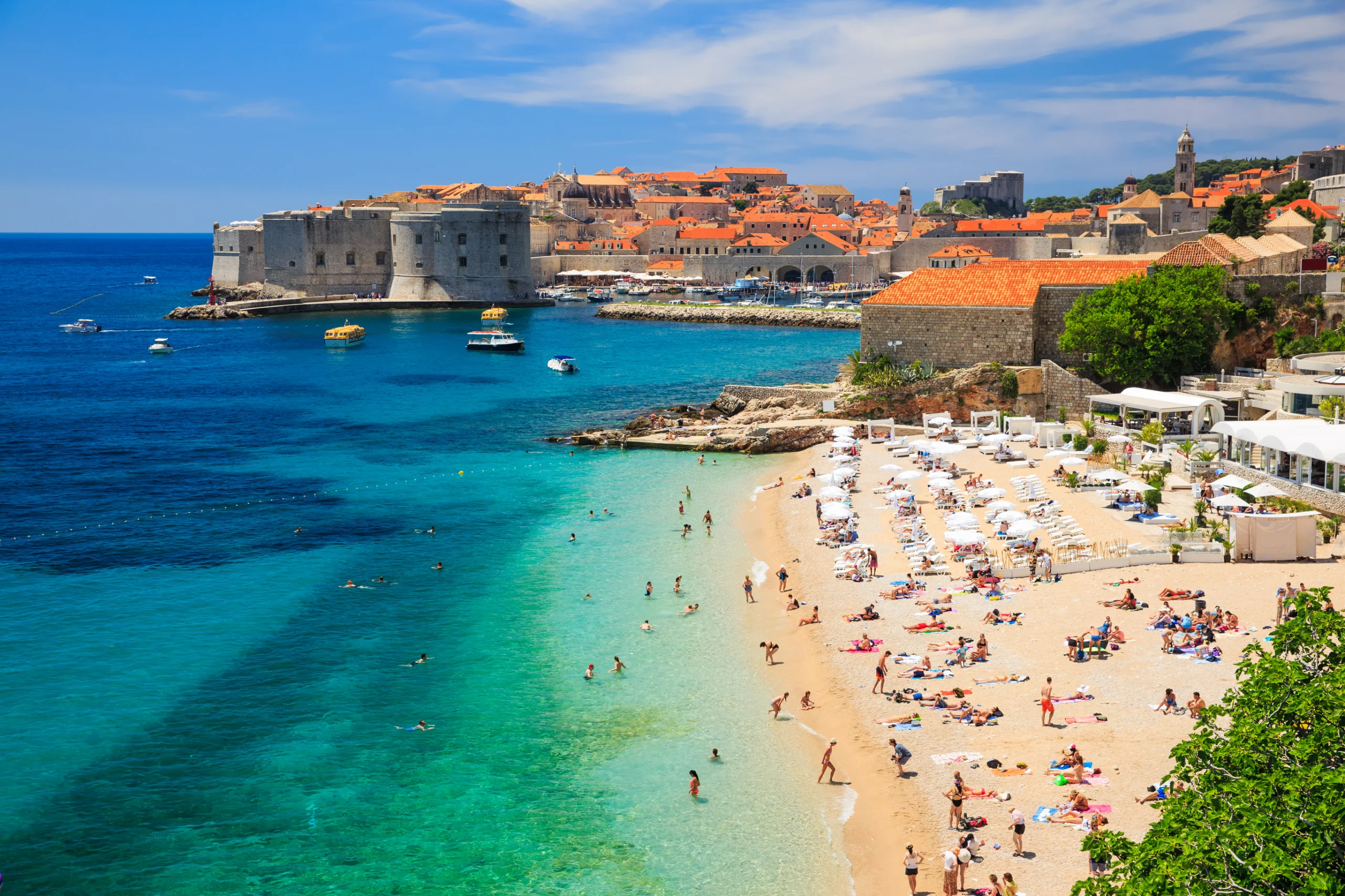Dubrovnik, Croatia. Panoramic view of old town and the beach, Dubrovnik Croatia