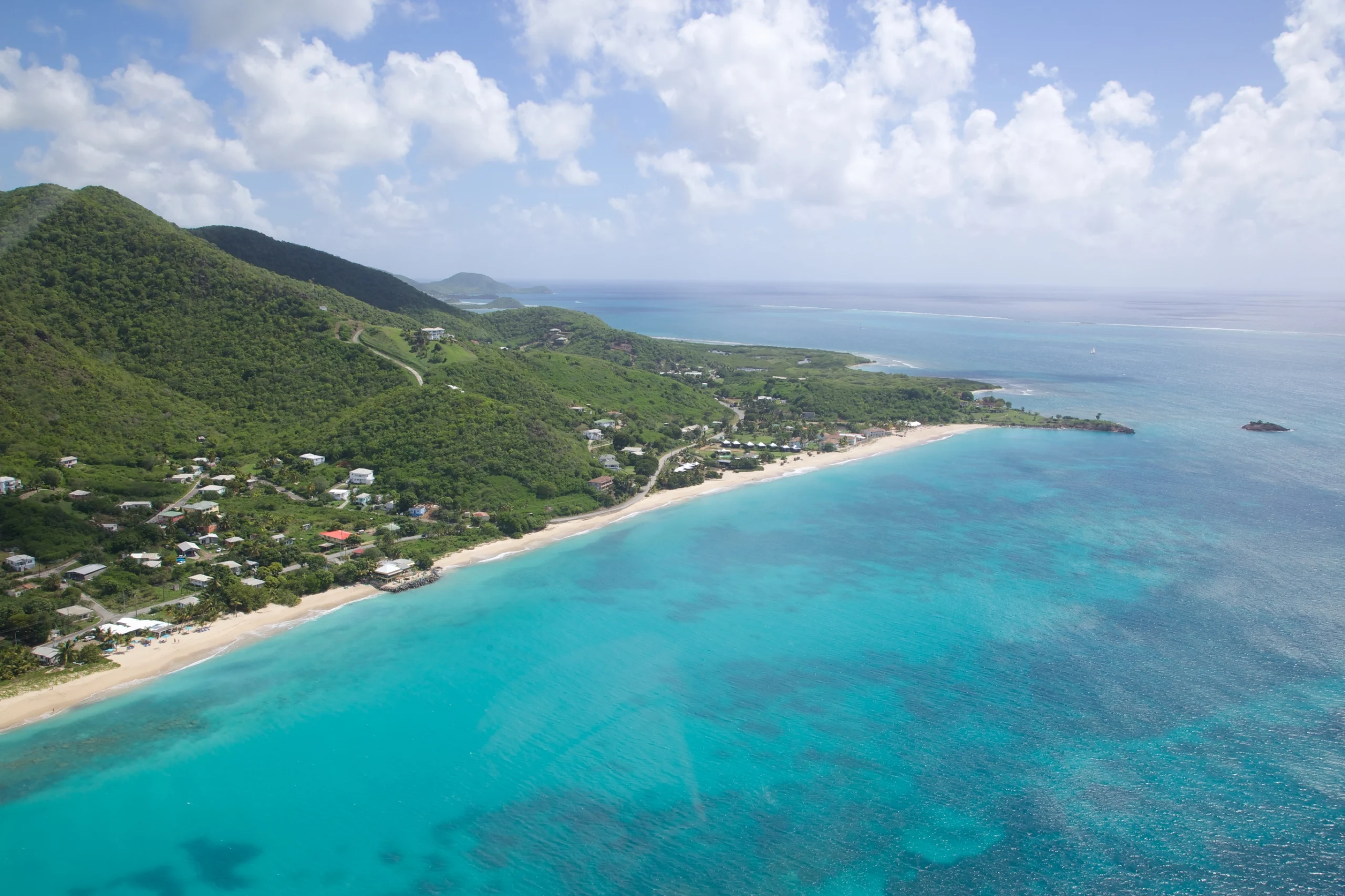 View over Turners Beach & Johnson s Point, West Indies, Caribbean, Antigua.