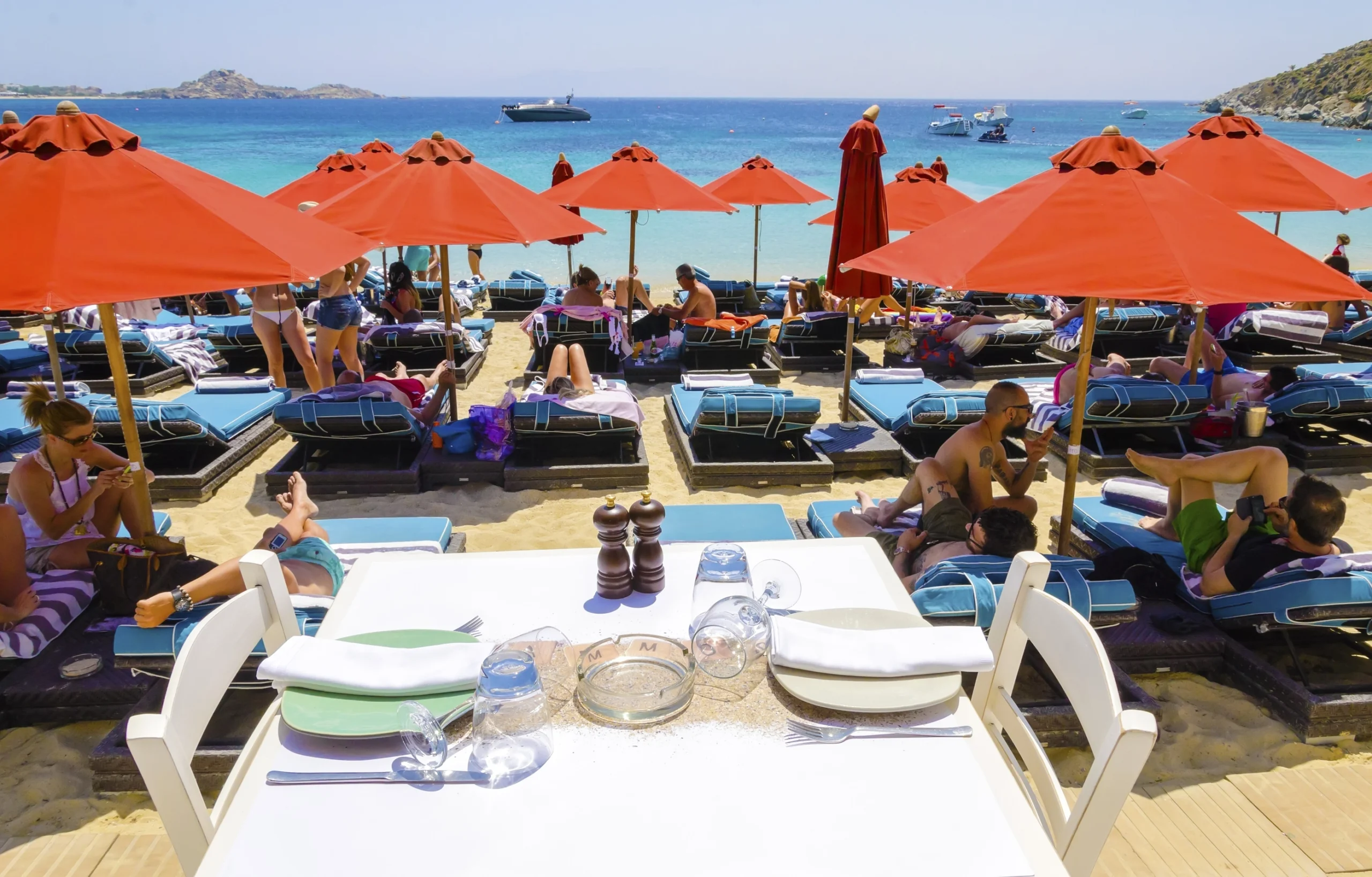 Psarou beach, Mykonos, Greece.