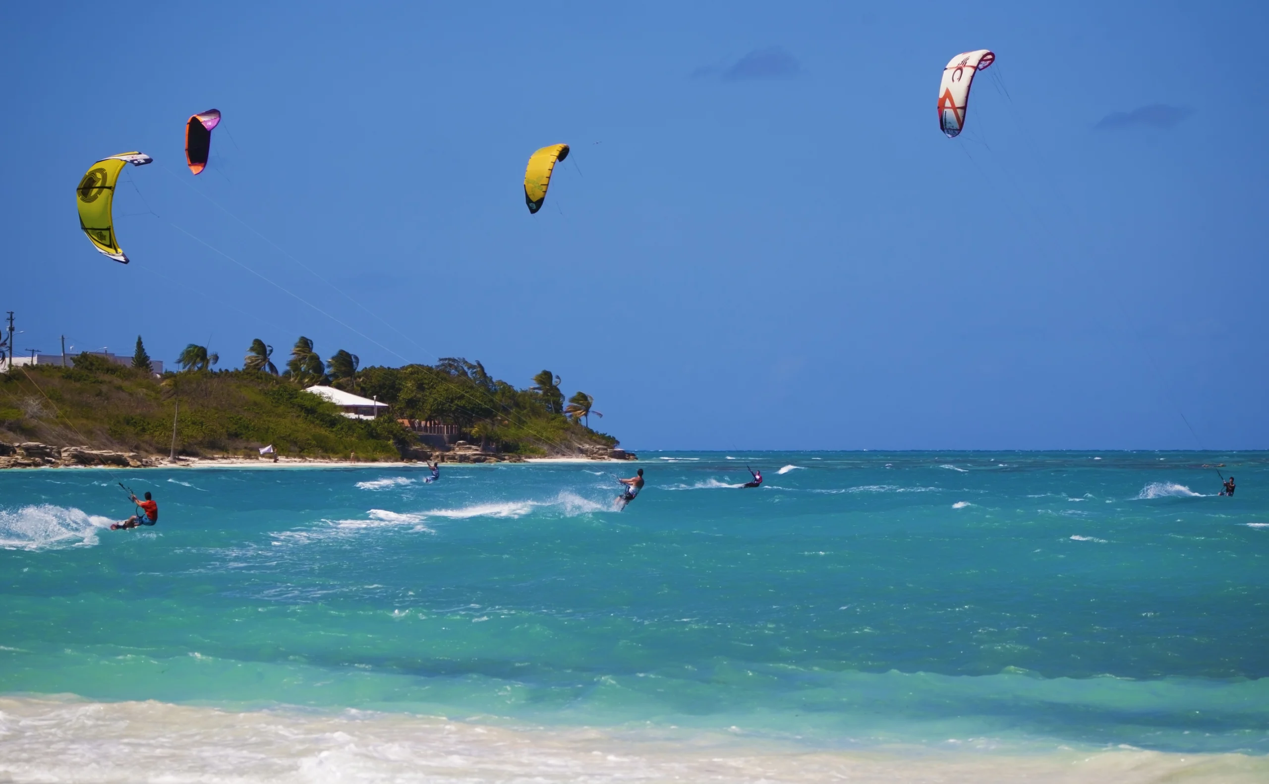 Kiteboarding in Antigua with lots of wind.