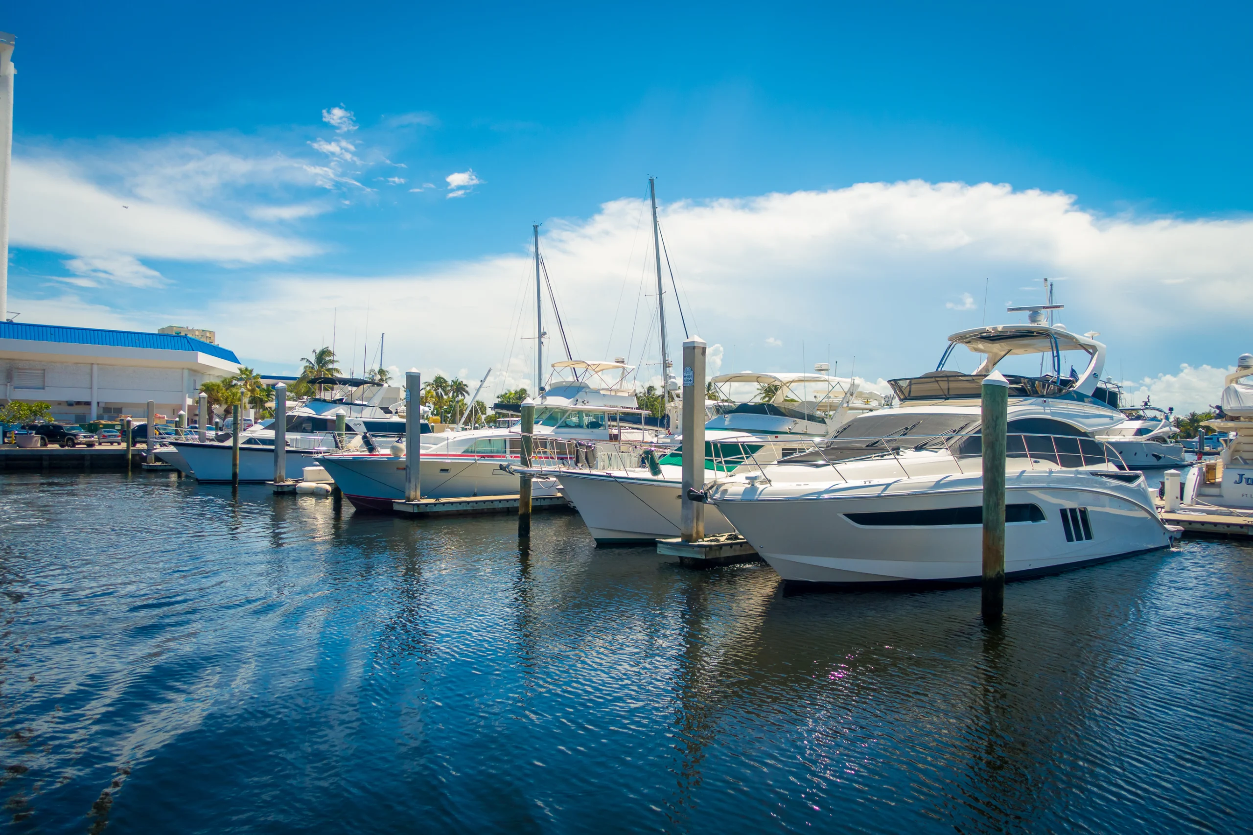 A line of boats displayed for sale at the Fort Lauderdale International Boat Show.