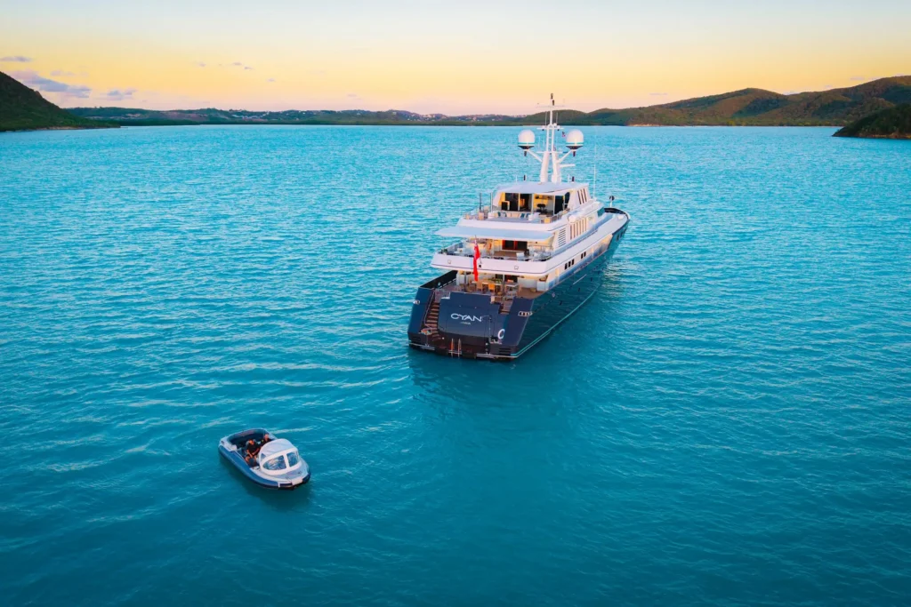 aerial view of Cyan superyacht