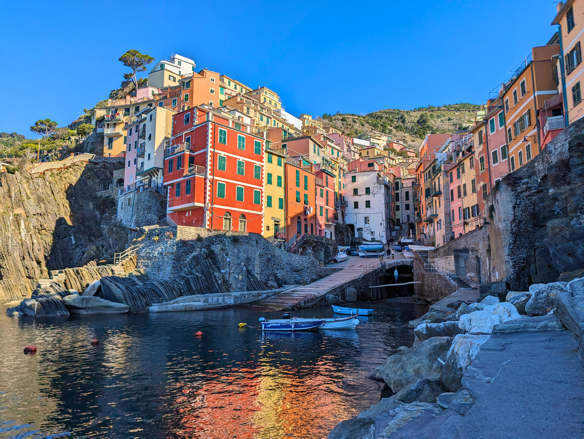 colorful buildings in Riomaggiore from the water