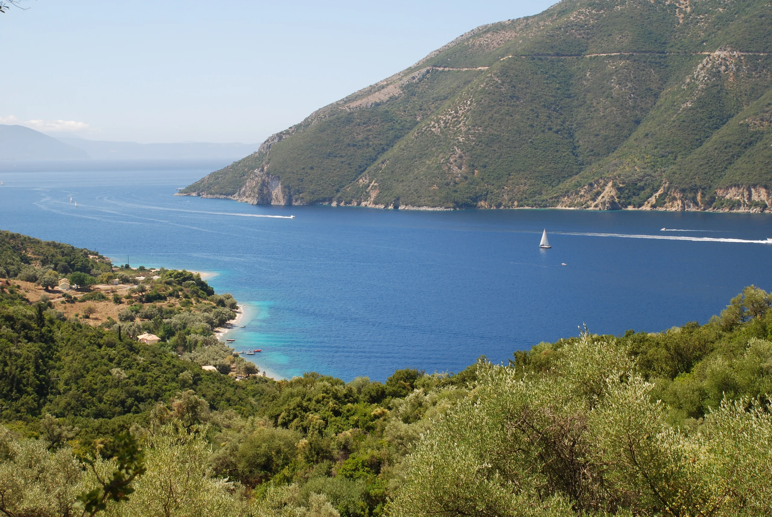 Meganissi island, Greece. Looking down onto the coastline of the Greek island of Meganissi.