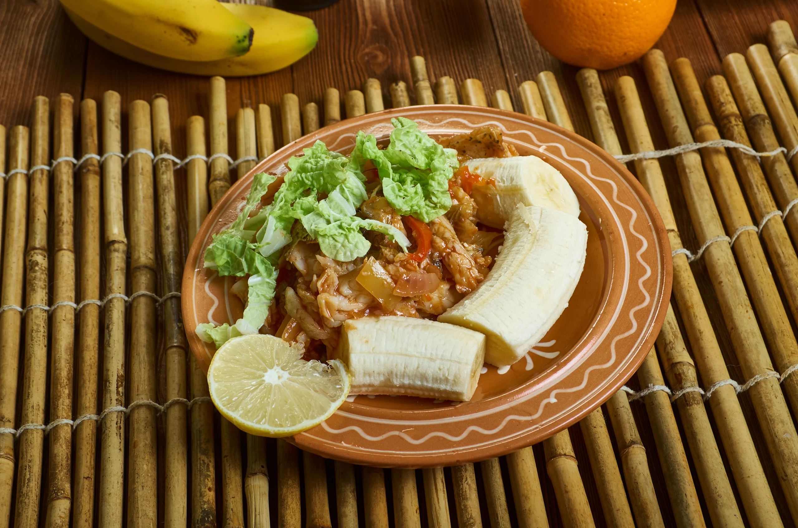 Green Fig and Saltfish for green bananas, national dish off the island of St. Lucia.