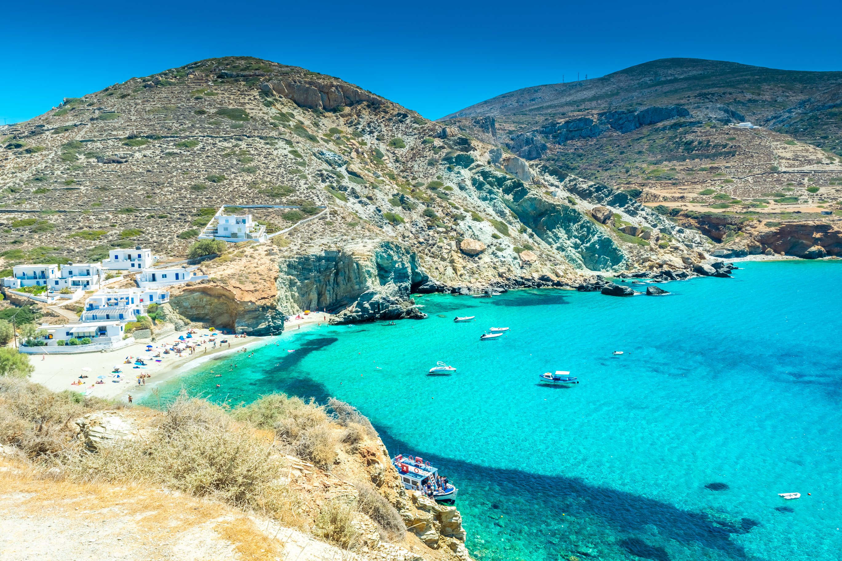 Amazing crystal clear water of Agali Beach, Folegandros, Greece