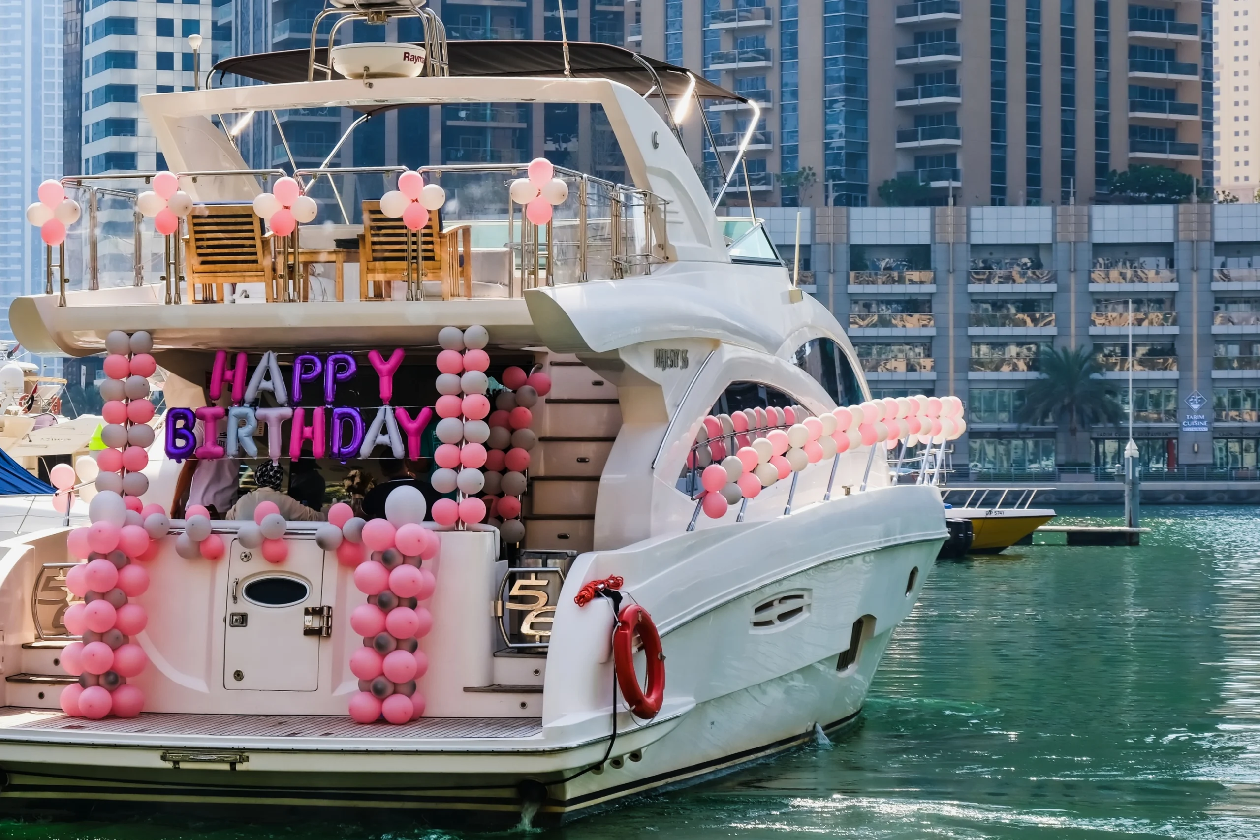 Birthday party on luxury yacht.