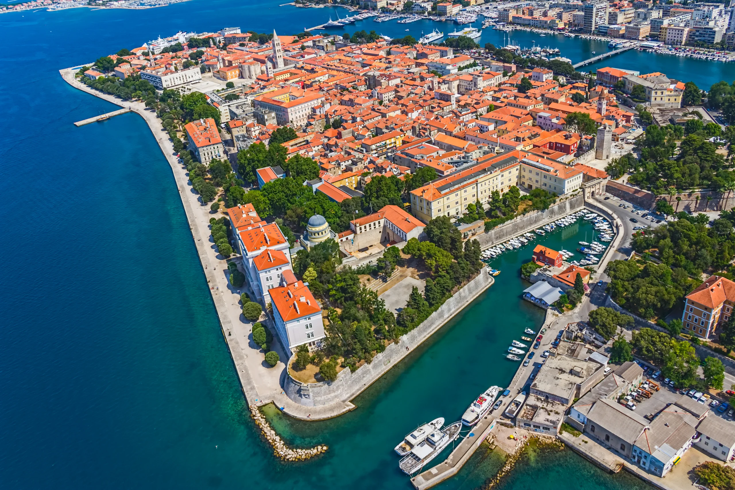 Aerial shot of Zadar old town, famous tourist attraction in Croatia