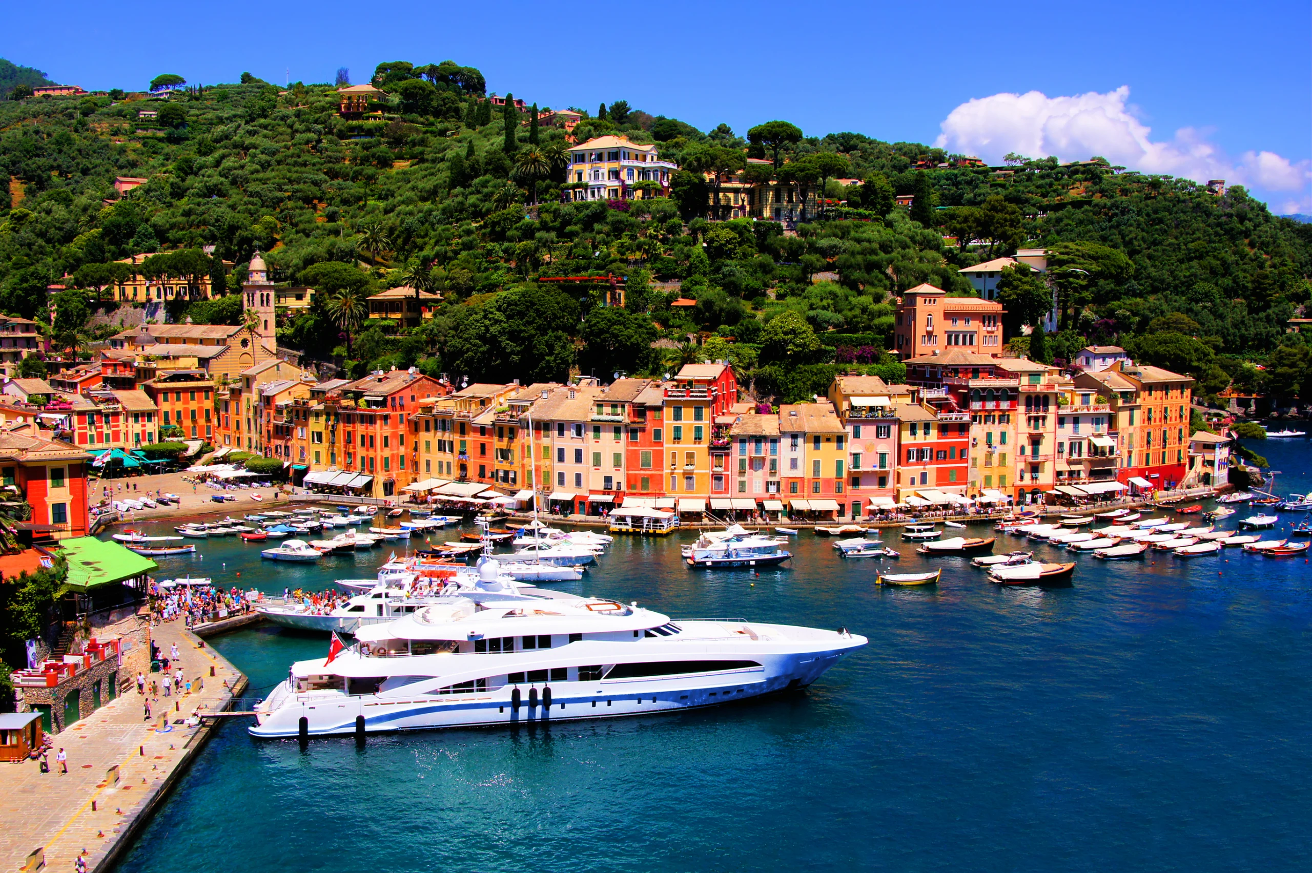 Beautiful Portofino. Aerial view over the famous fishing village of Portofino, Italy