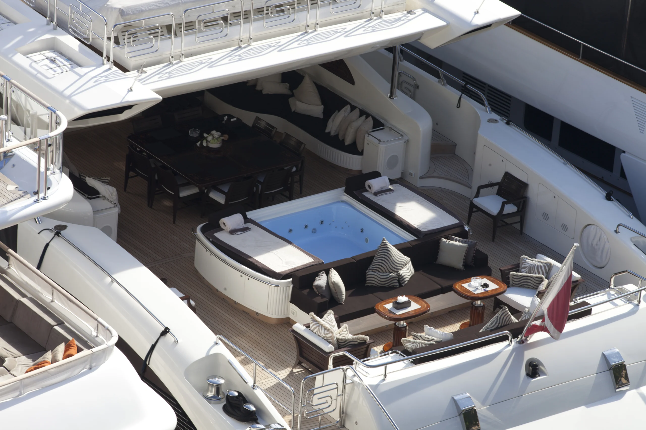 Jacuzzi and seating area on a super yacht.