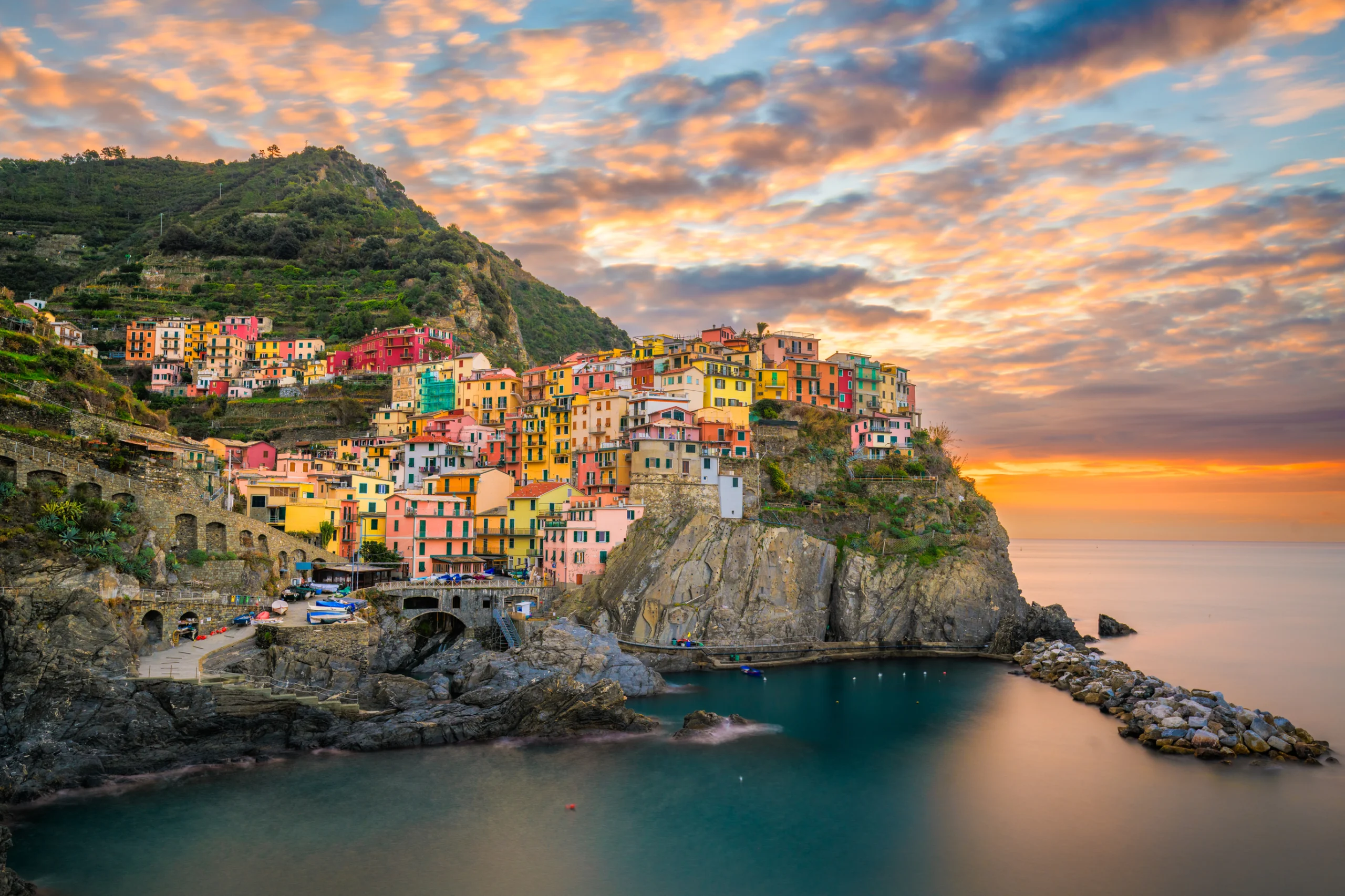 Manarola, Italy in the Cinque Terre Region on a late autumn daw