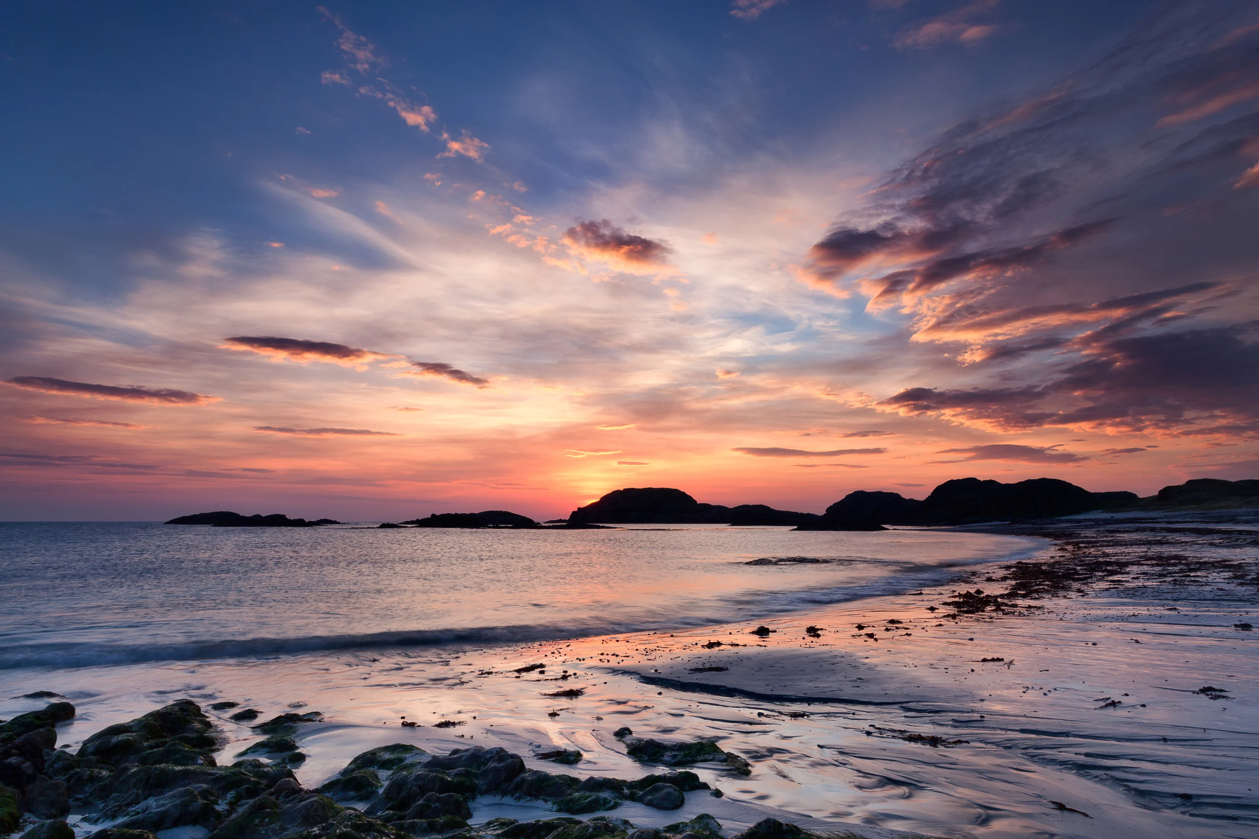 Dramatic sky at sunset on the Isle of Iona, Scotland.