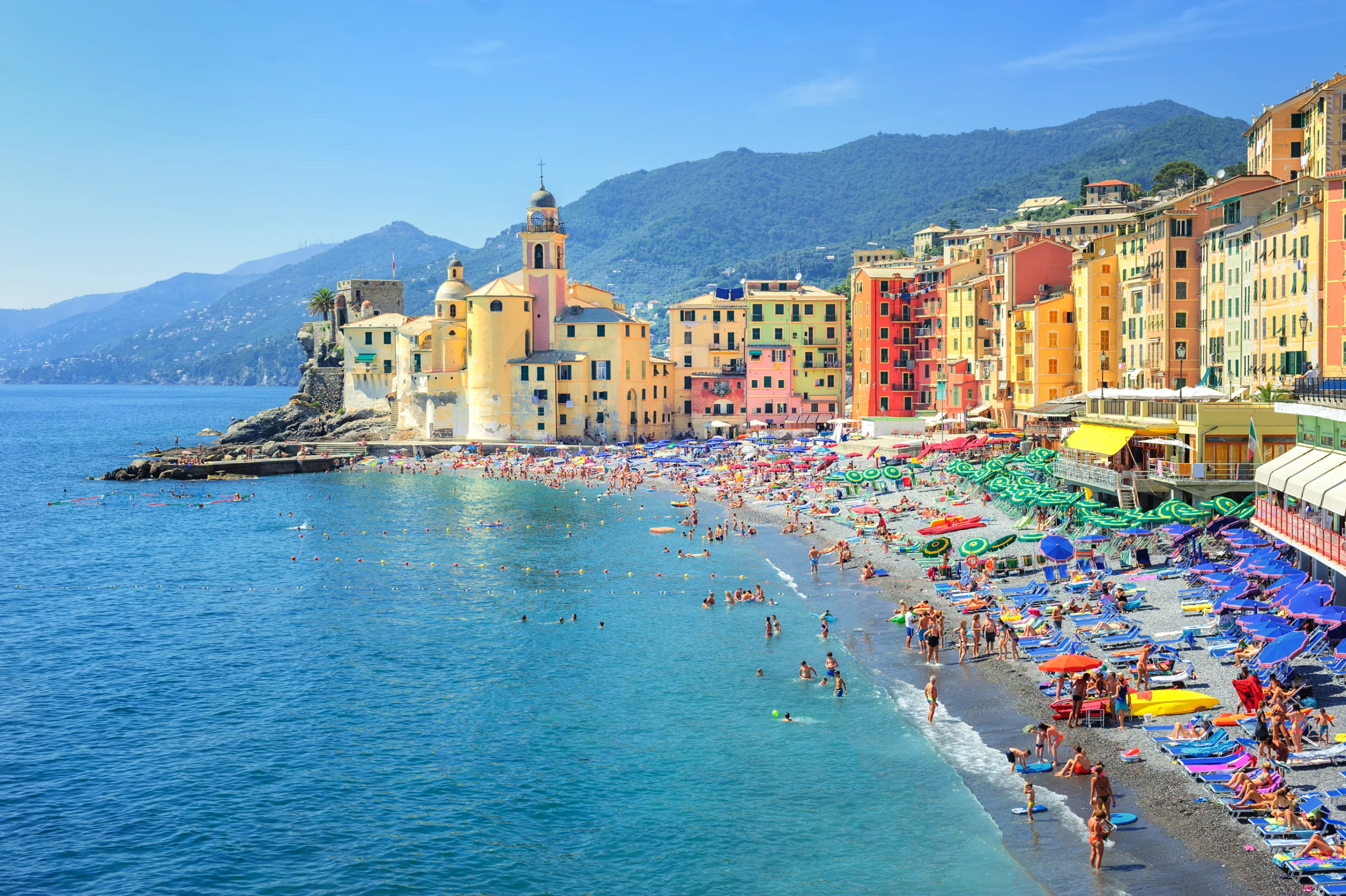 Sand beach on ligurian Riviera, Genoa, Italy