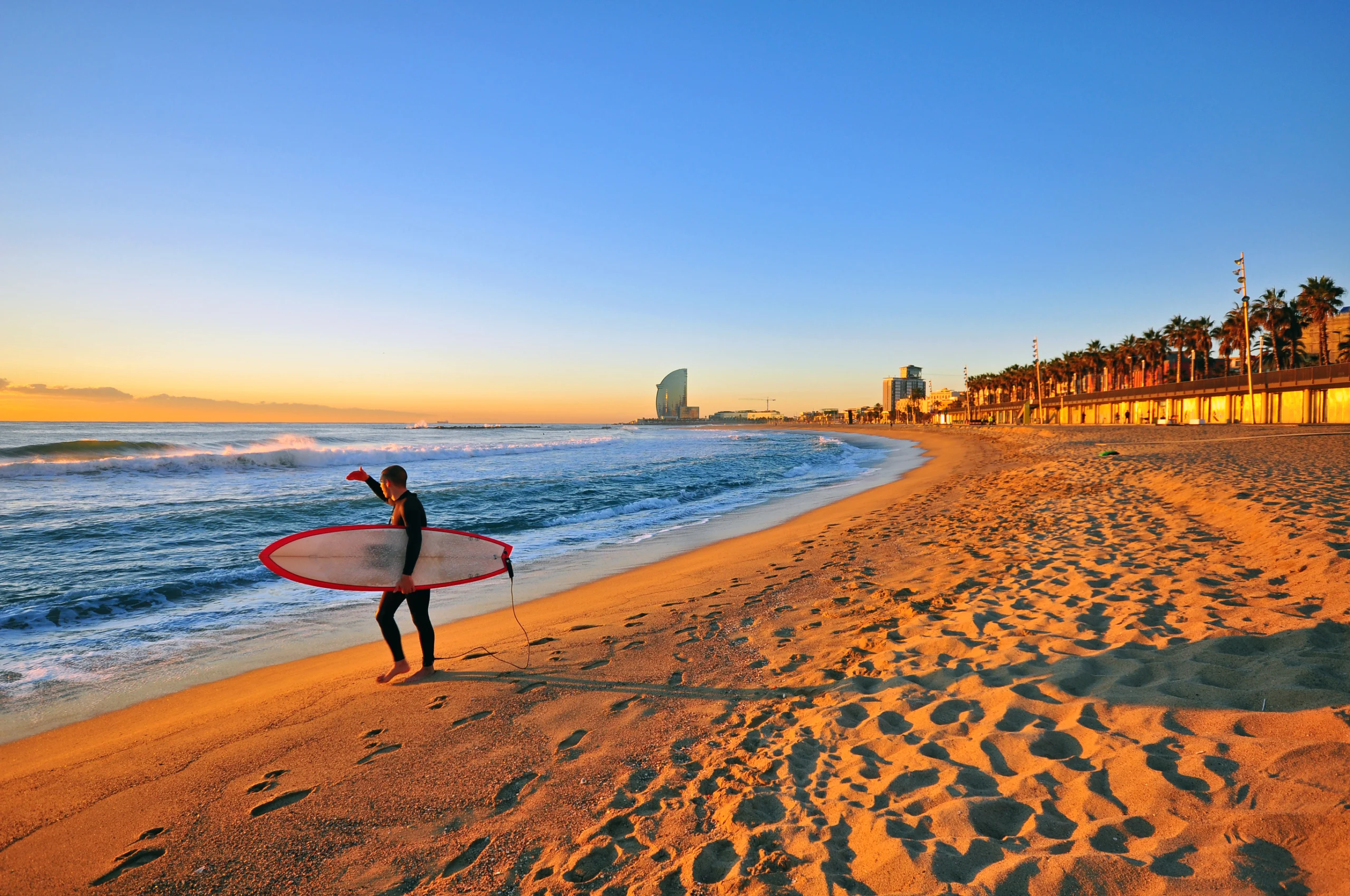 Surfing in Barcelona.