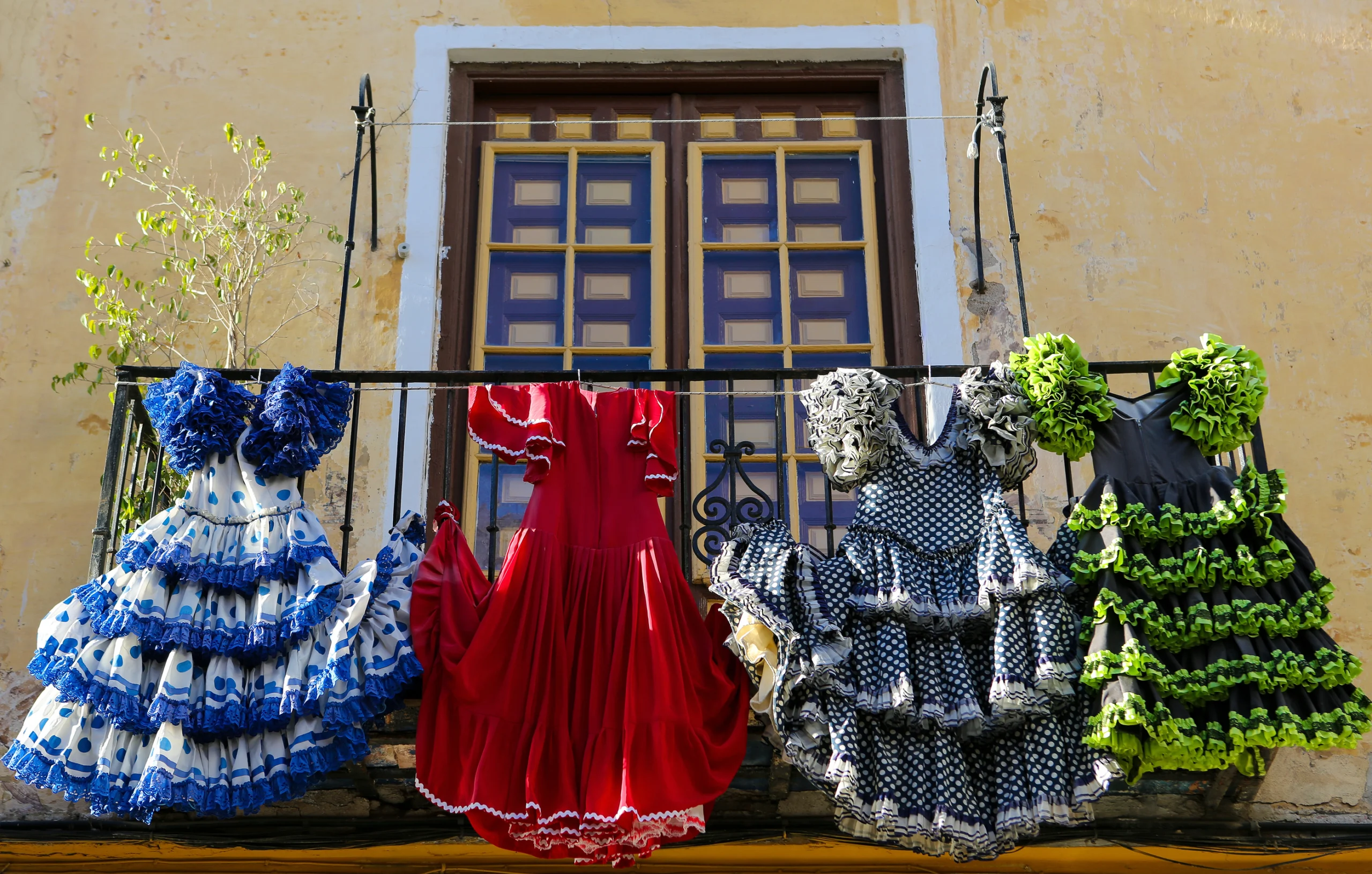 Traditional flamenco dresses.