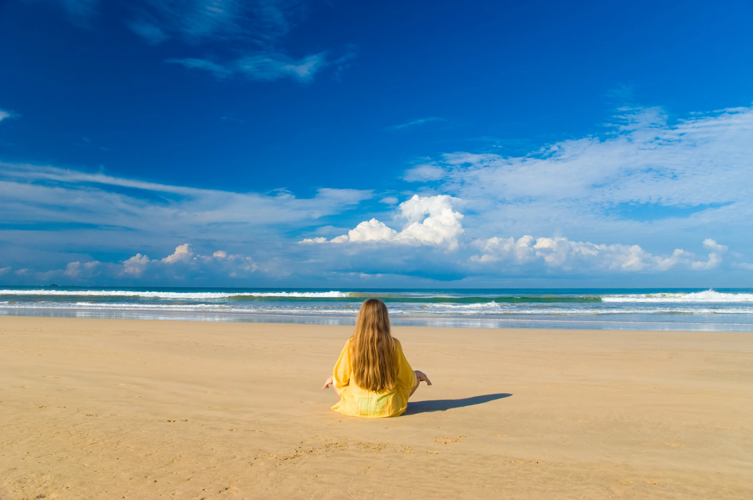Woman on tropical beach.
