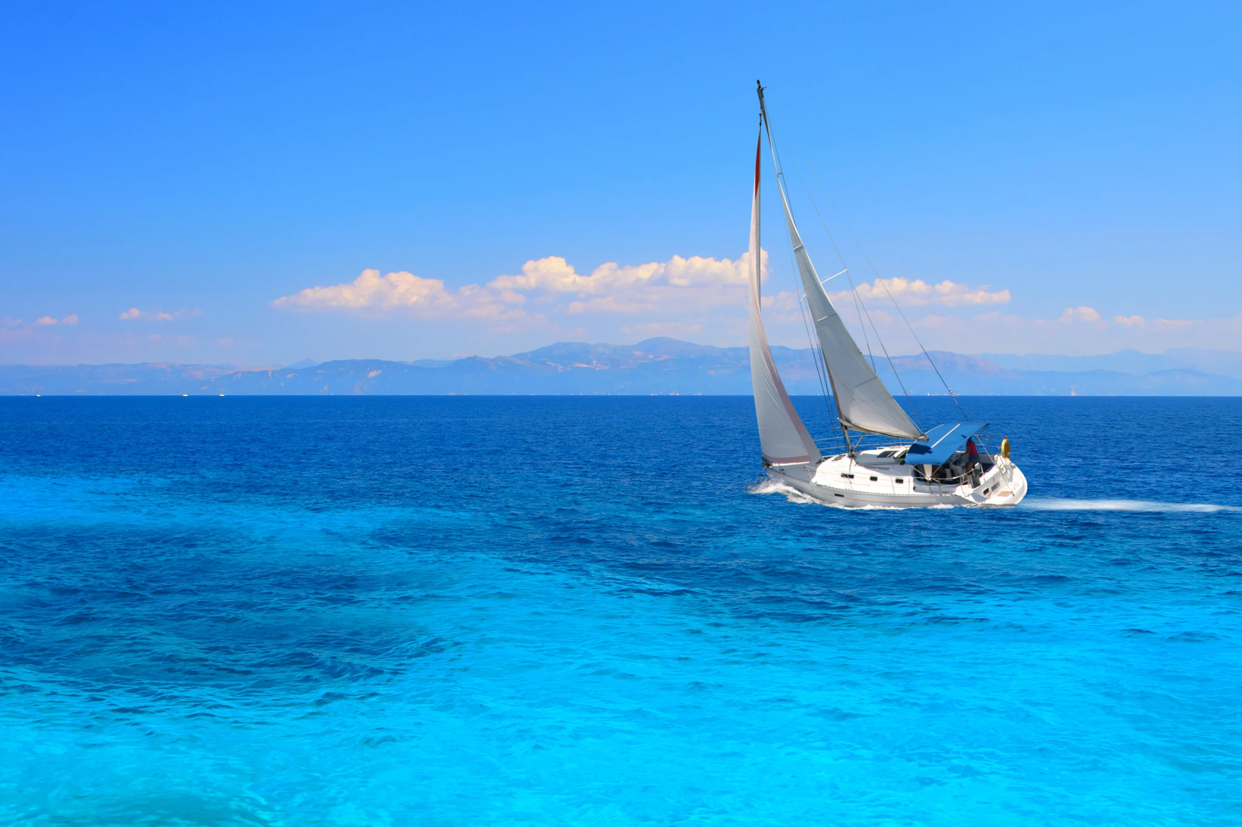 Sailing yacht in the Ionian sea Greece.