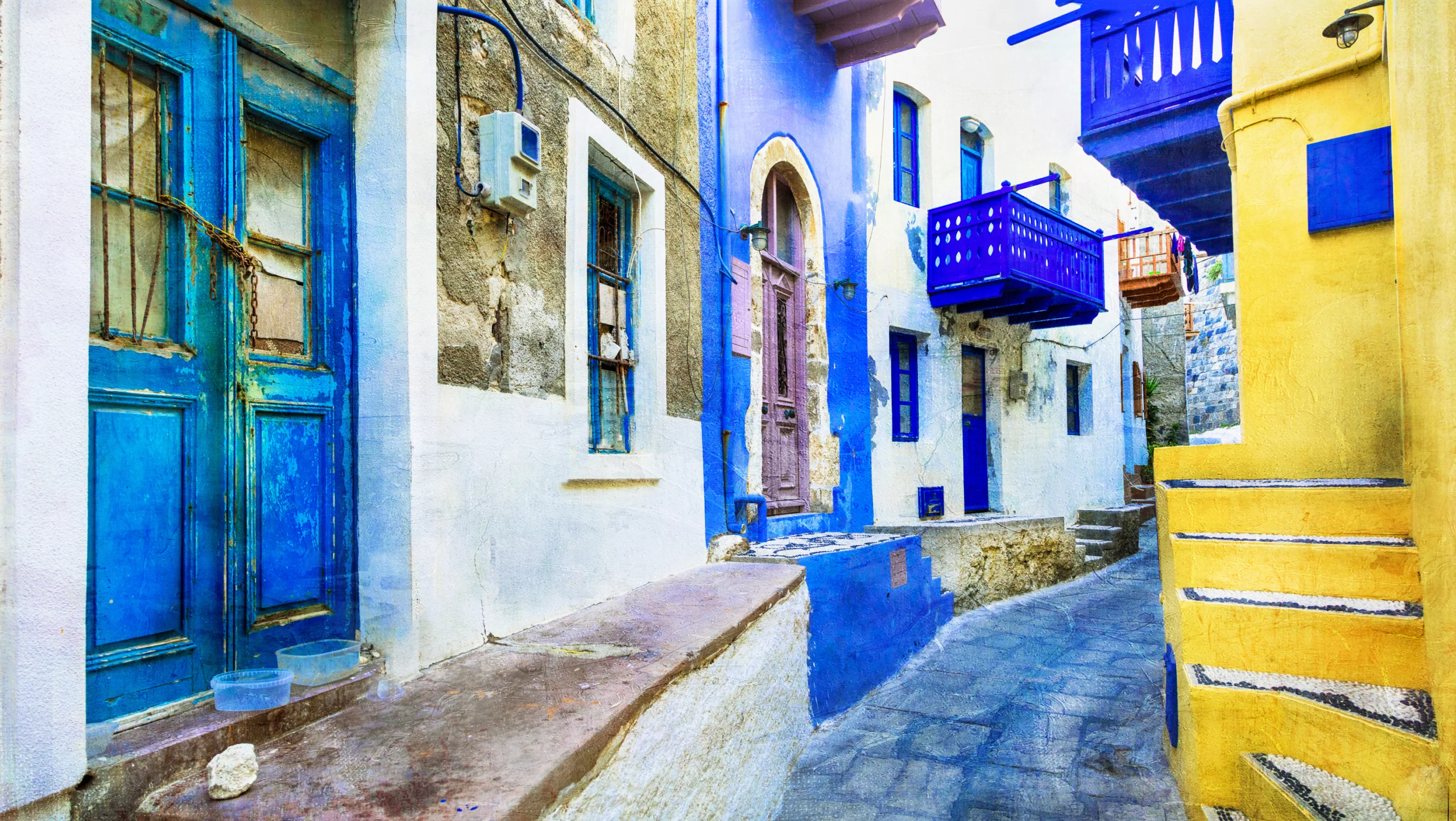 Greece, Nisyros with colorful streets, artistic picture