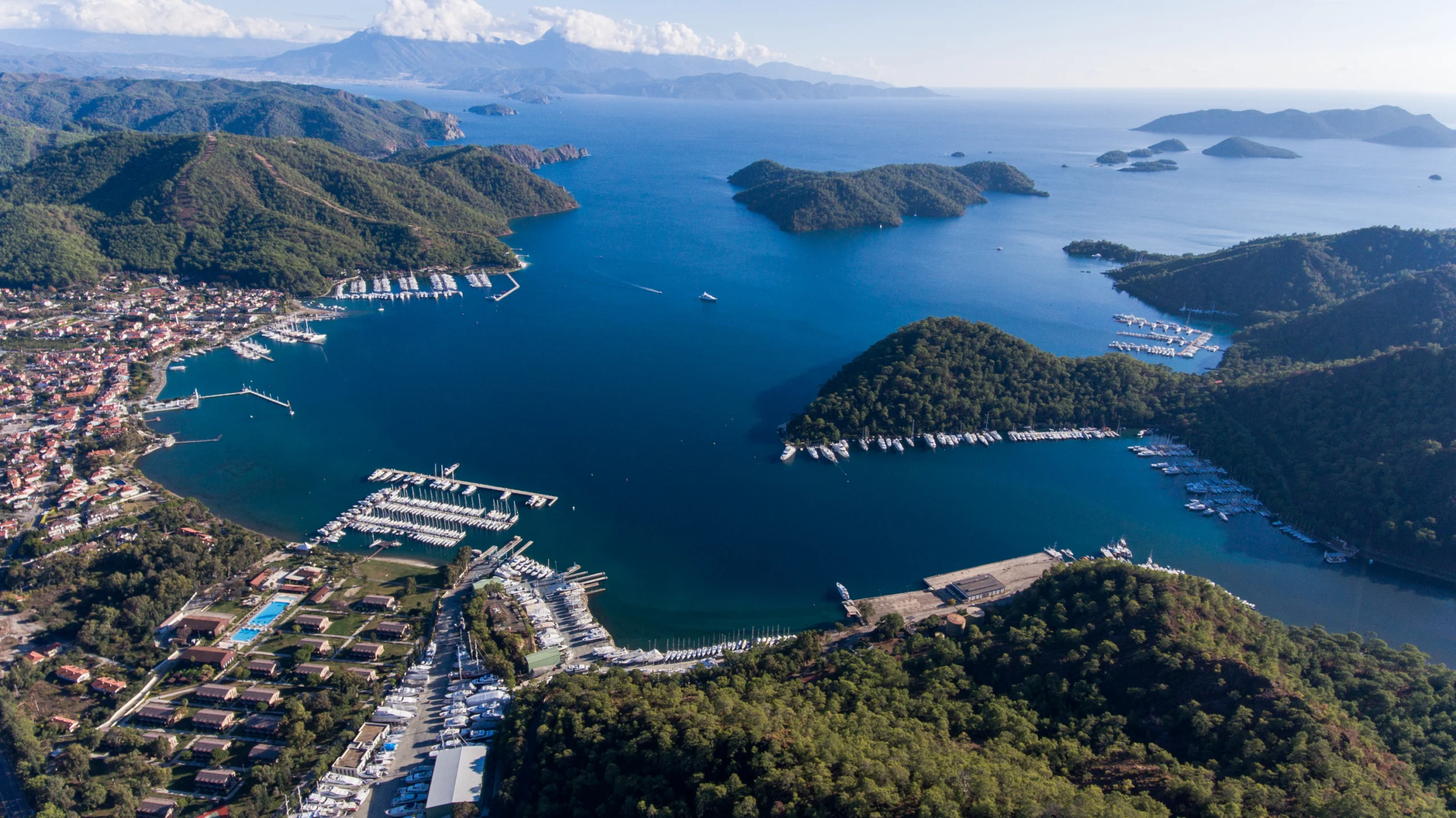 Aerial view of marina, Gocek, Fethiye, Turkey