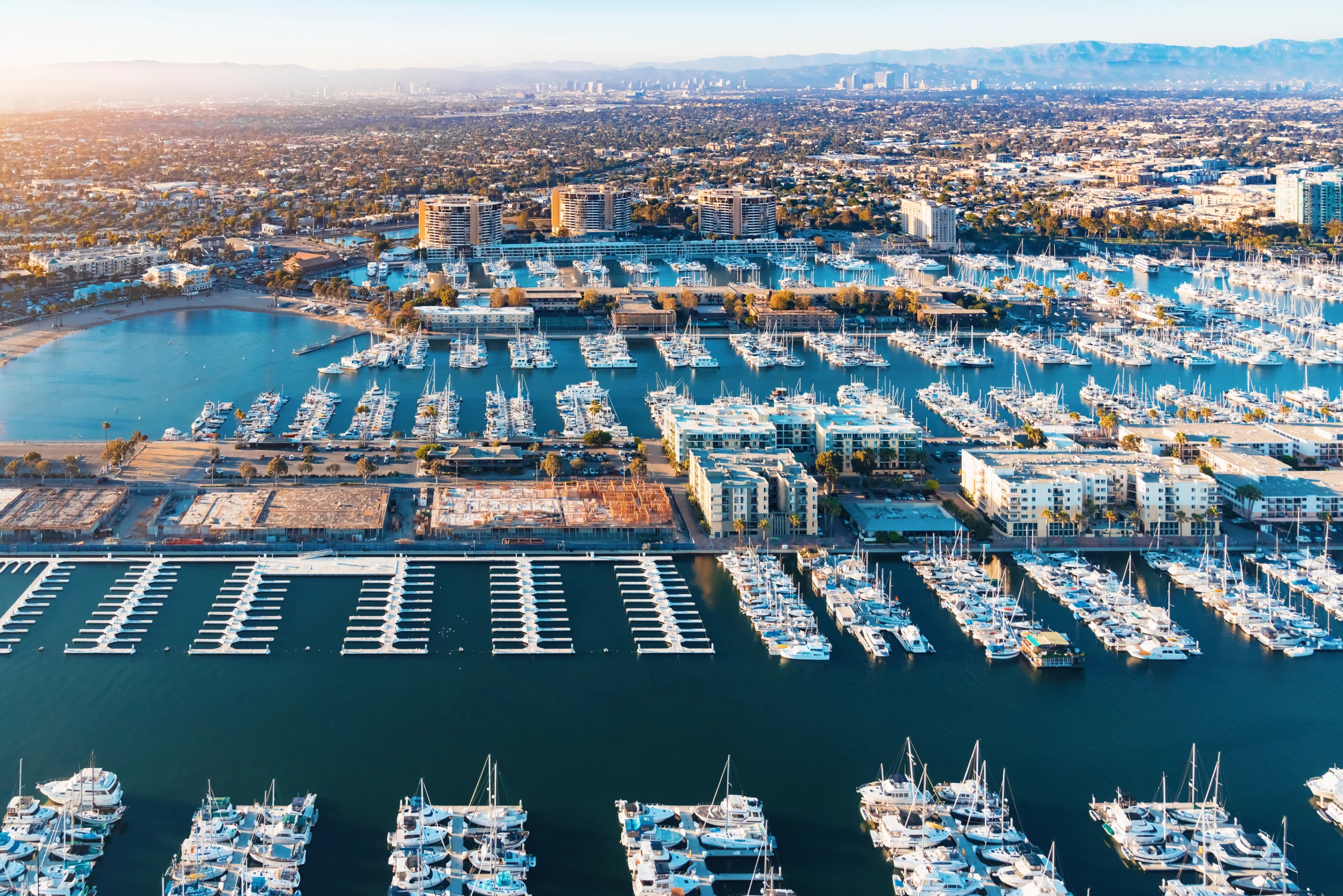 Aerial view of the Marina del Rey harbor in LA