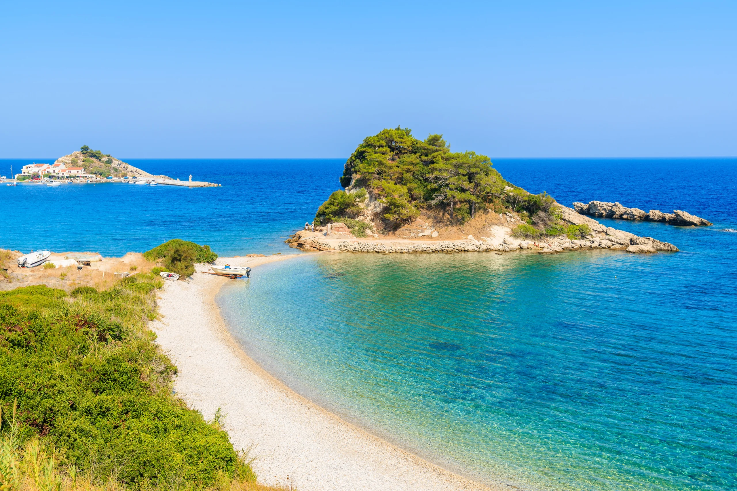 Beautiful beach in Kokkari bay, Samos island, Greece