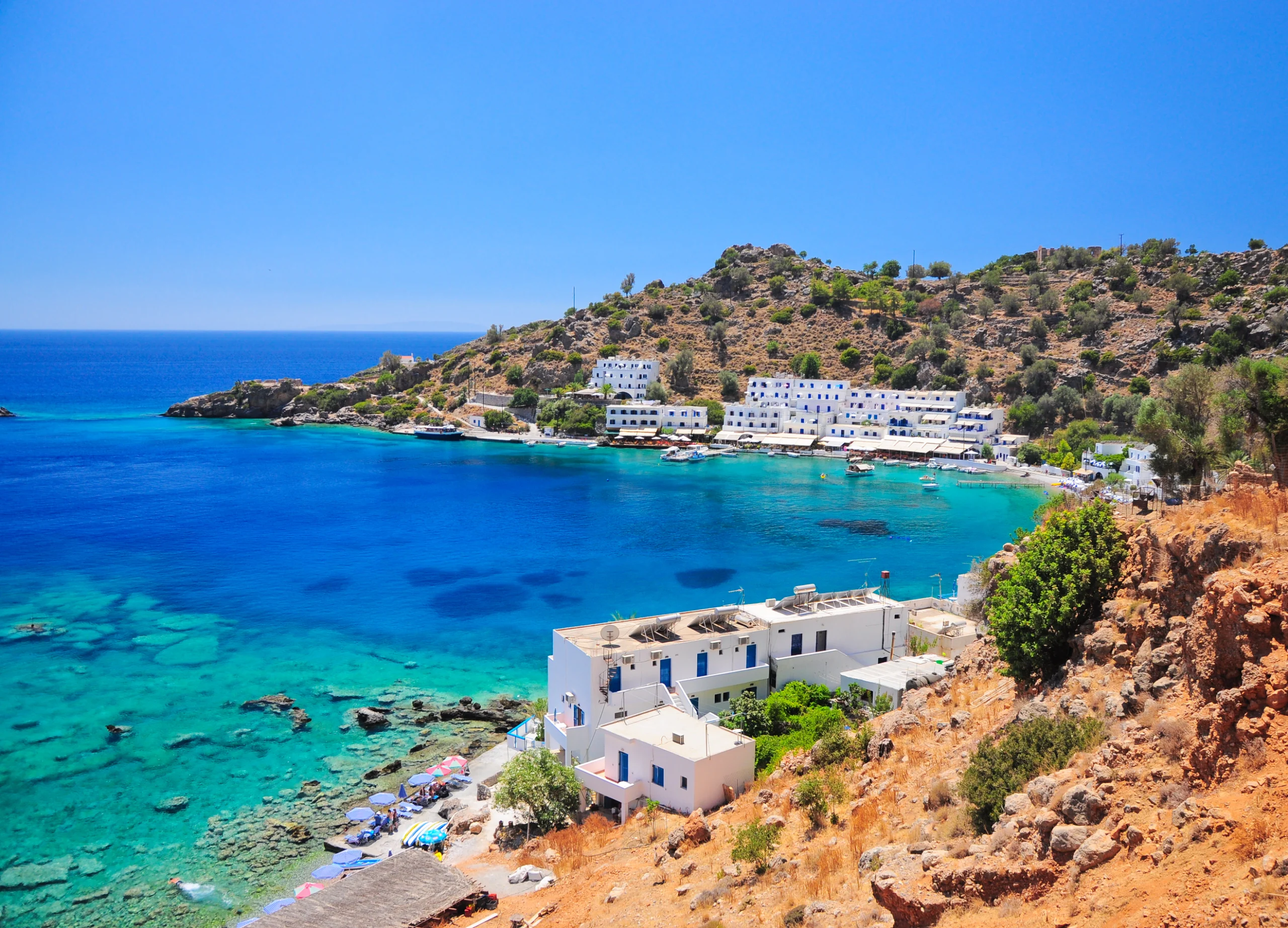Greek village of Loutro on the southern coast of Crete island