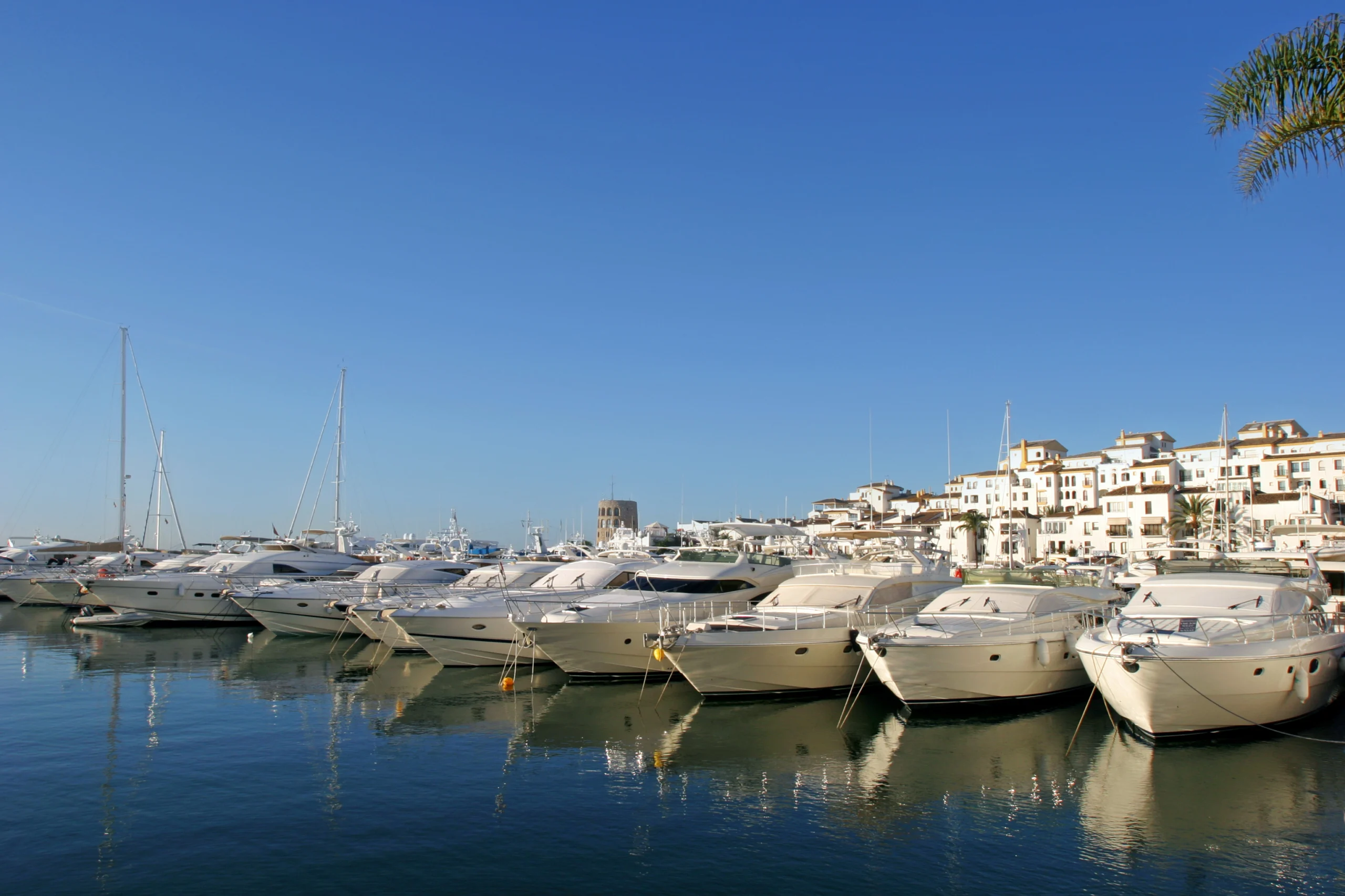 Luxury yachts at sunrise in Puerto Banus, Spain